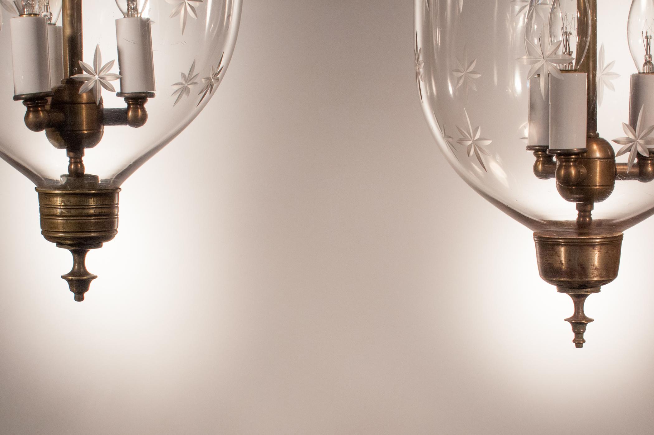 Unknown  Pair of Bell Jar Lanterns with Etched Stars