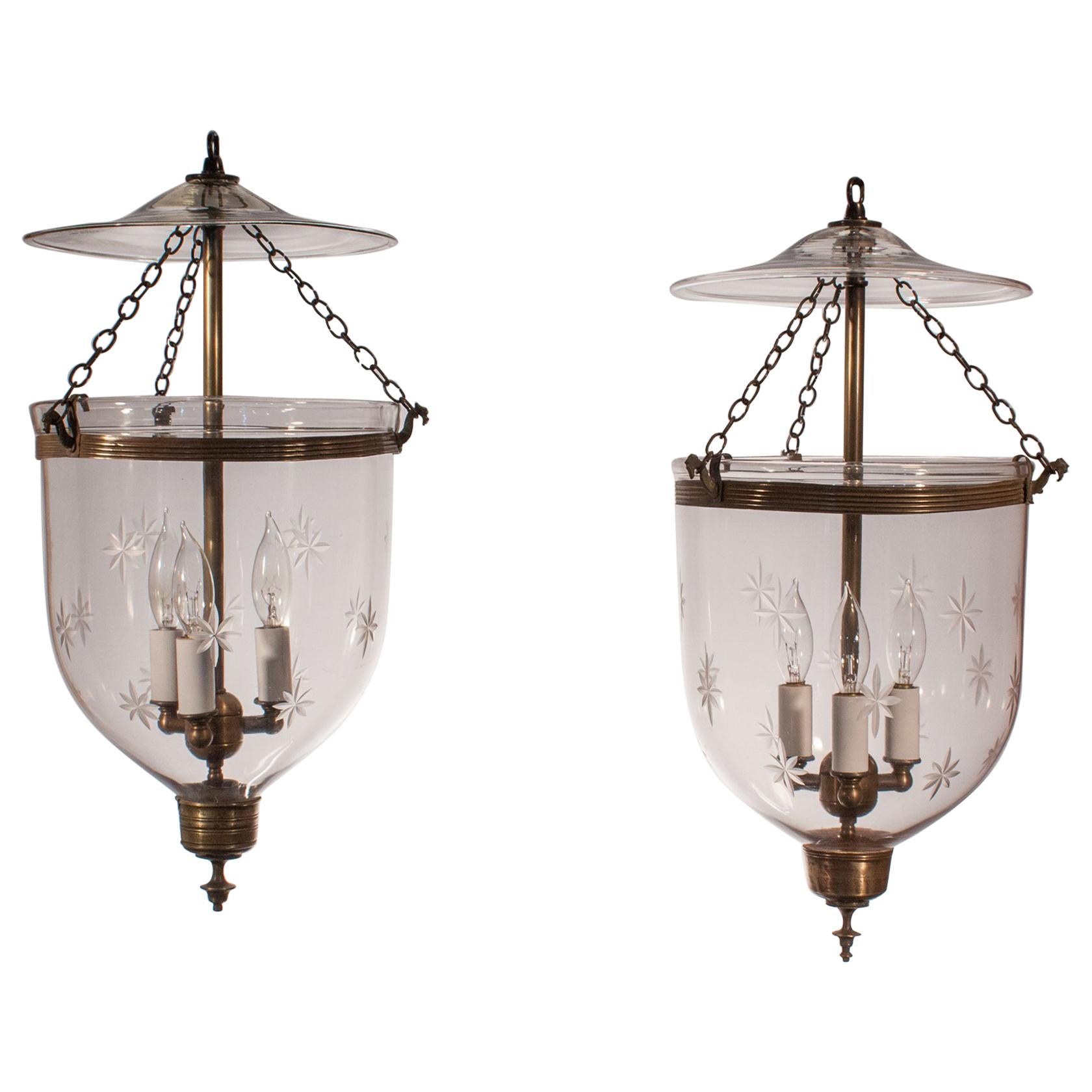  Pair of Bell Jar Lanterns with Etched Stars