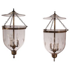  Pair of Bell Jar Lanterns with Etched Stars