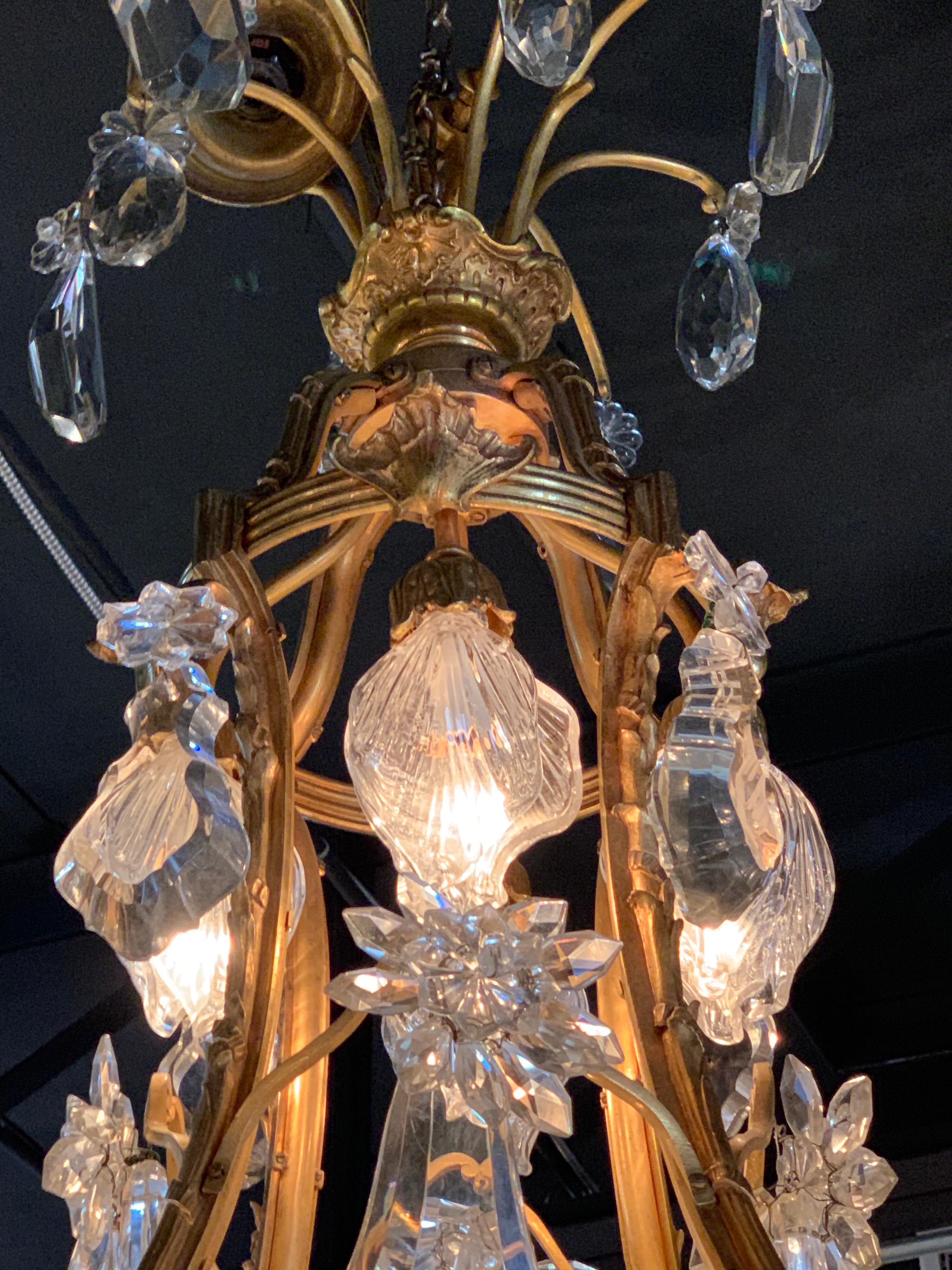19th Century Belle Epoche Bronze and Crystal Chandelier In Good Condition In Dallas, TX