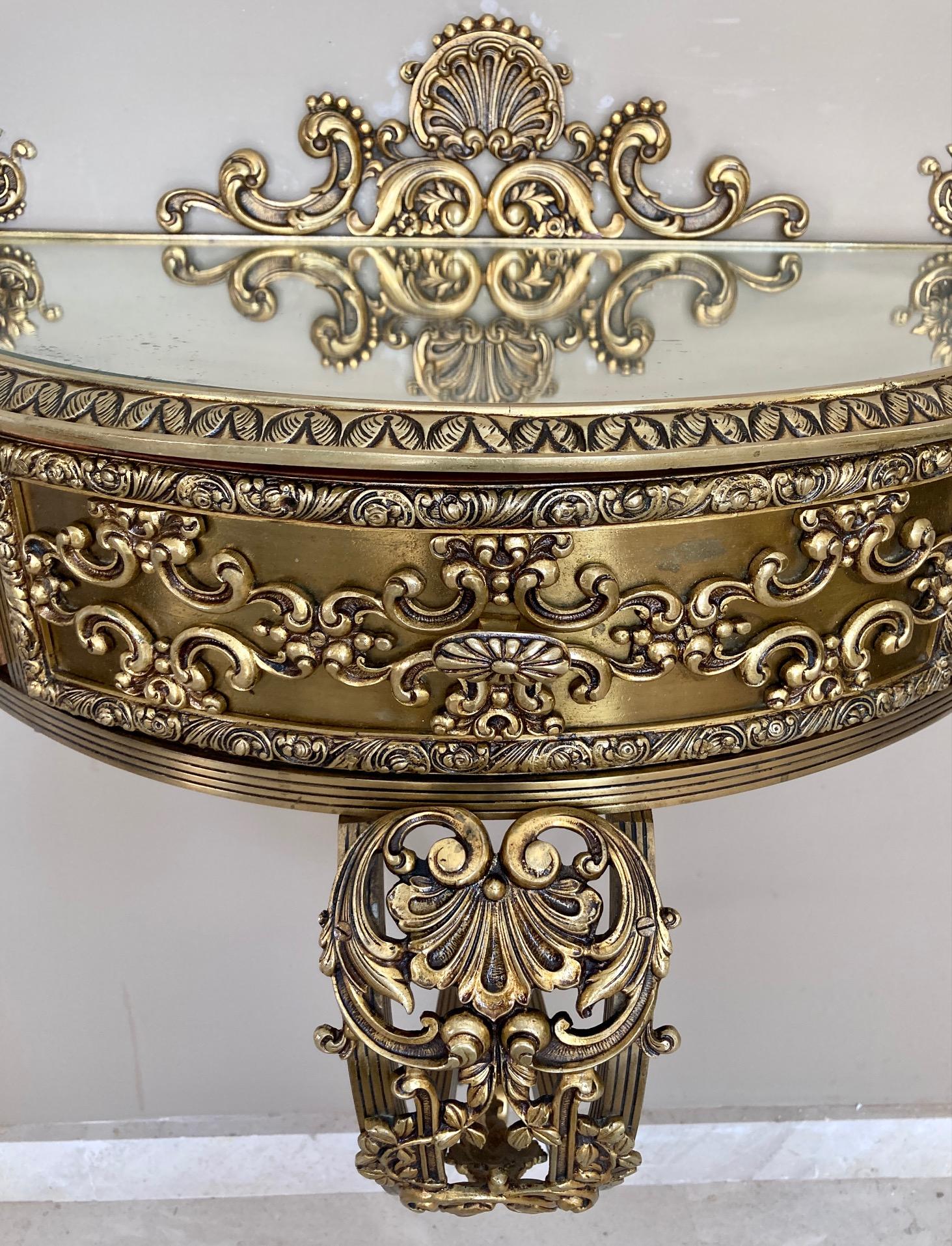 19th Century Belle Époque French Bronze Mirror and Brass Pair of Nightstands 8