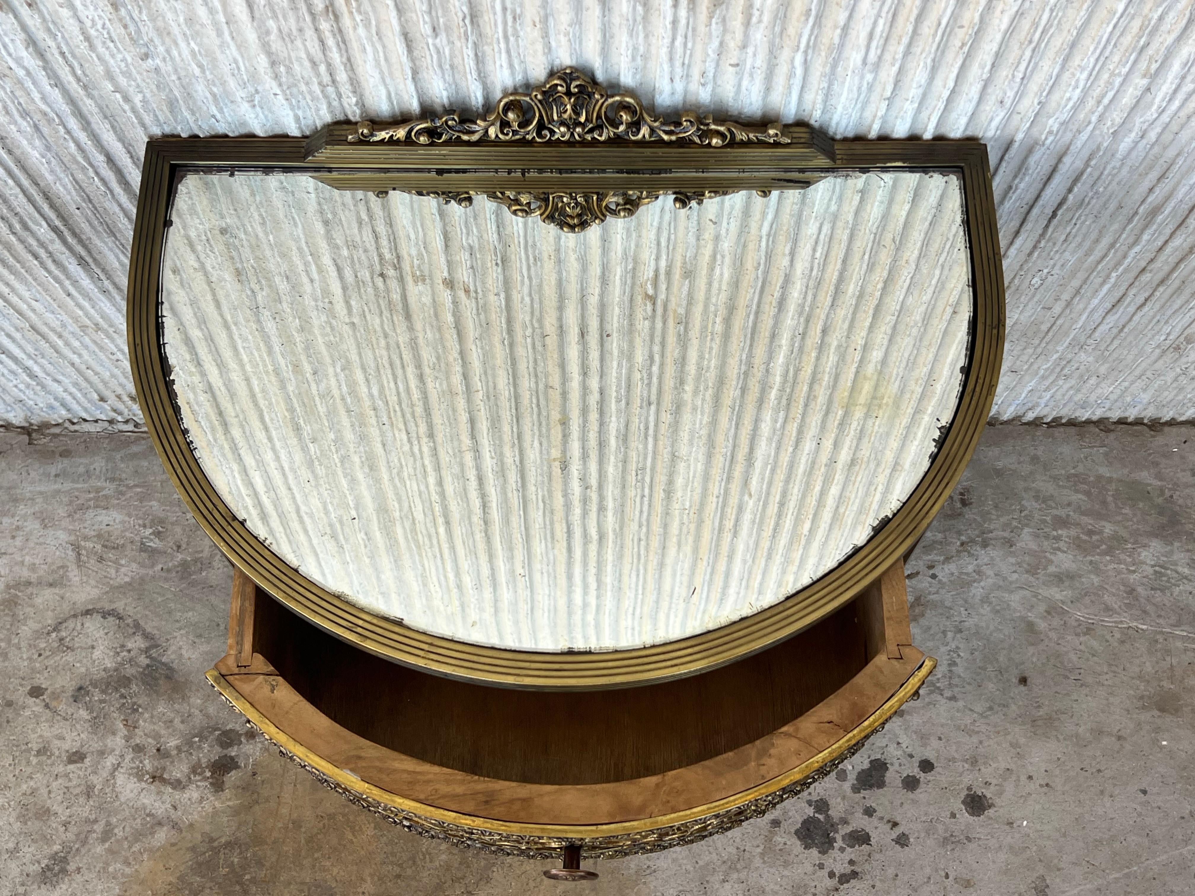 19th Century Belle Époque French Bronze Mirror and Brass Pair of Nightstands 11