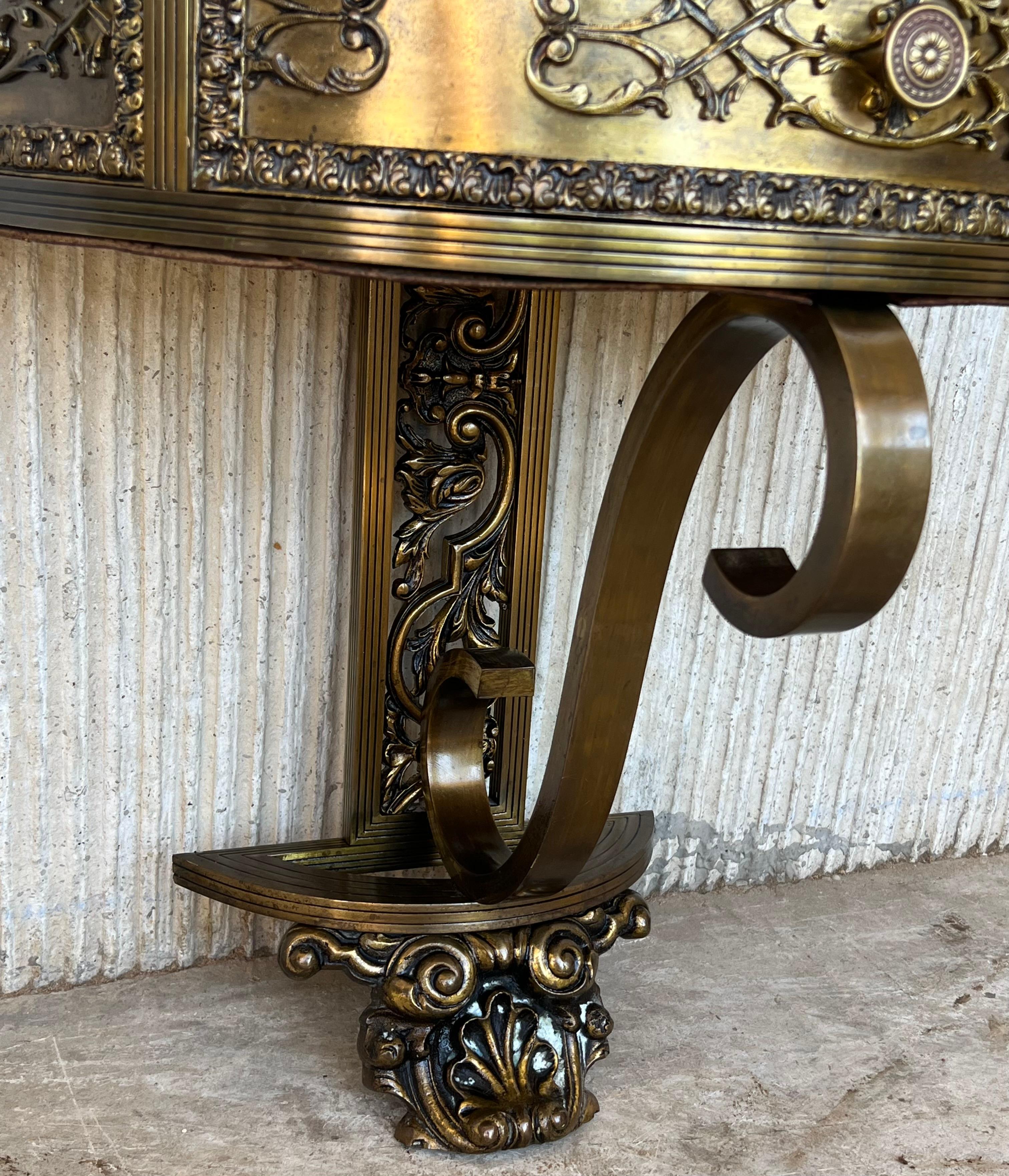 19th Century Belle Époque French Bronze Mirror and Brass Pair of Nightstands 12