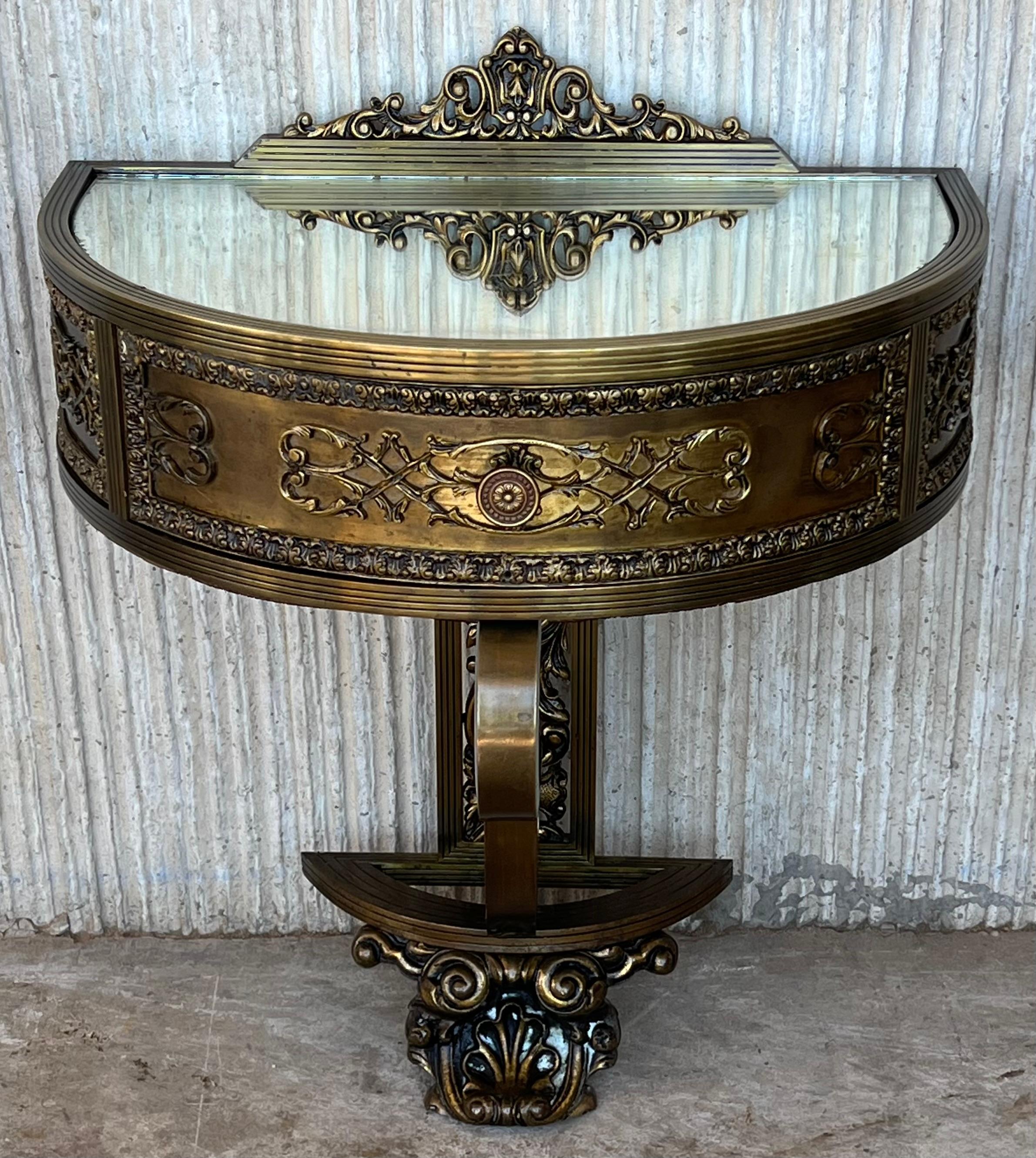 19th Century Belle Époque French Bronze Mirror and Brass Pair of Nightstands In Good Condition In Miami, FL