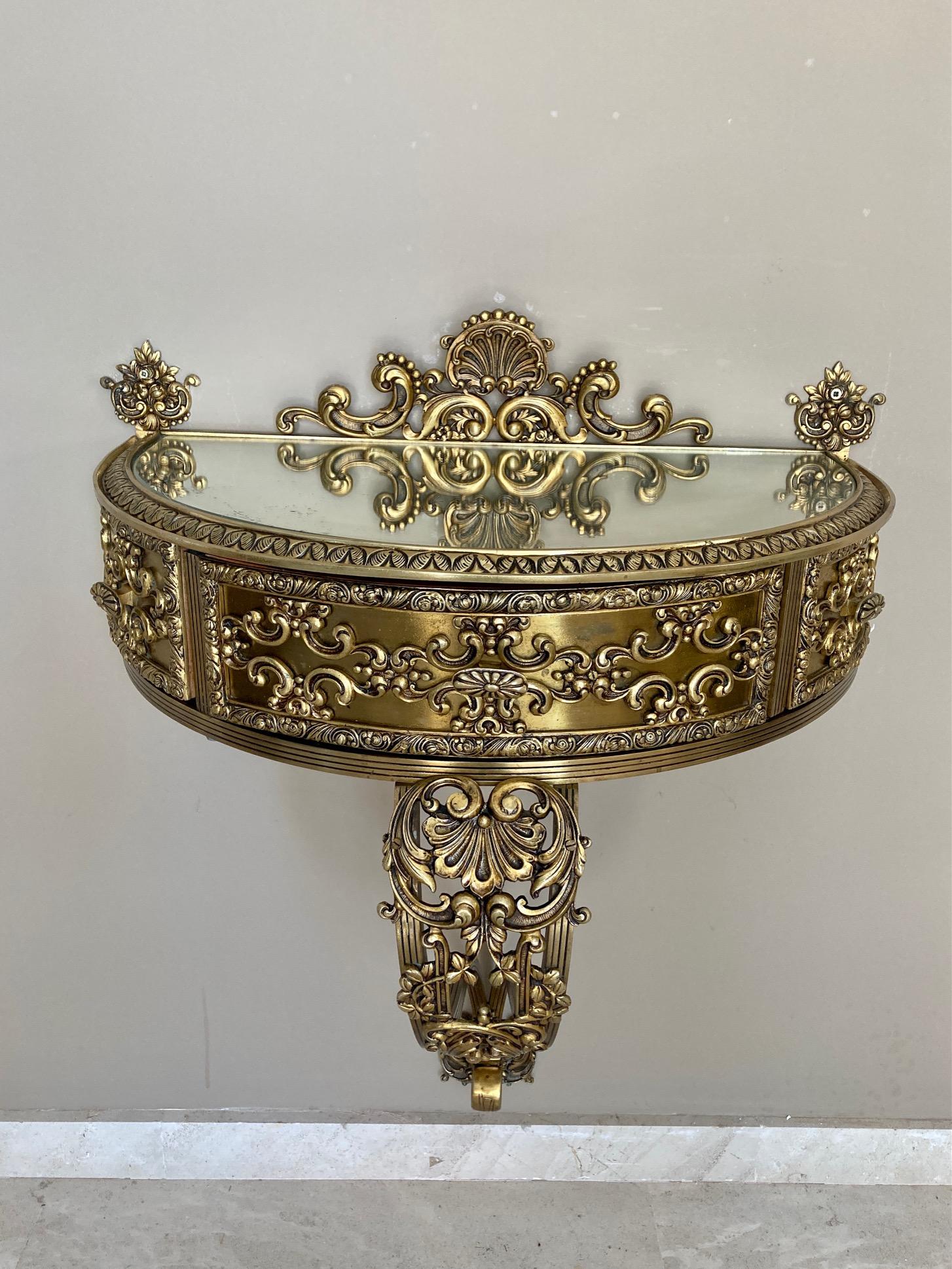 19th Century Belle Époque French Bronze Mirror and Brass Pair of Nightstands 1