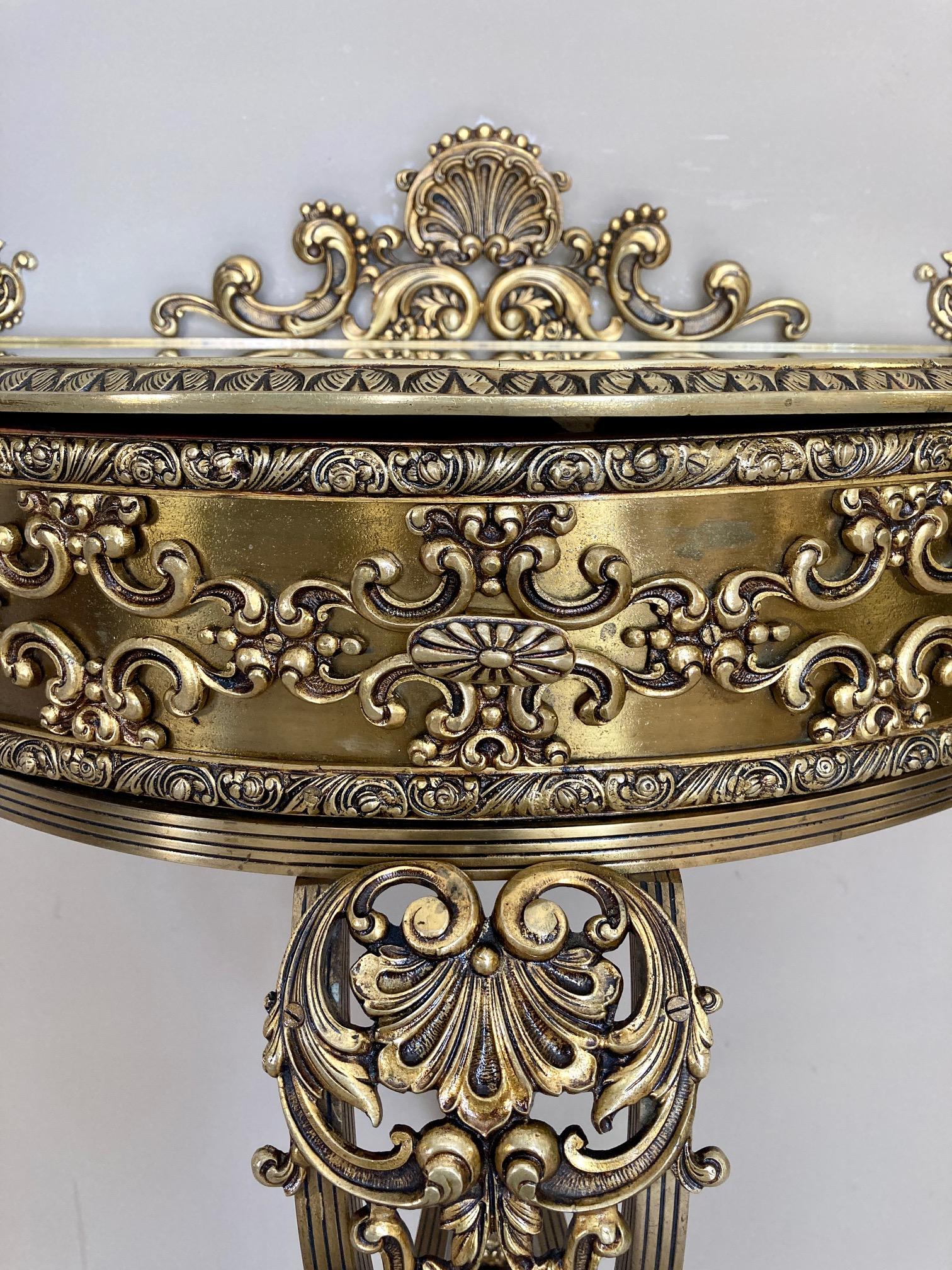 19th Century Belle Époque French Bronze Mirror and Brass Pair of Nightstands 2