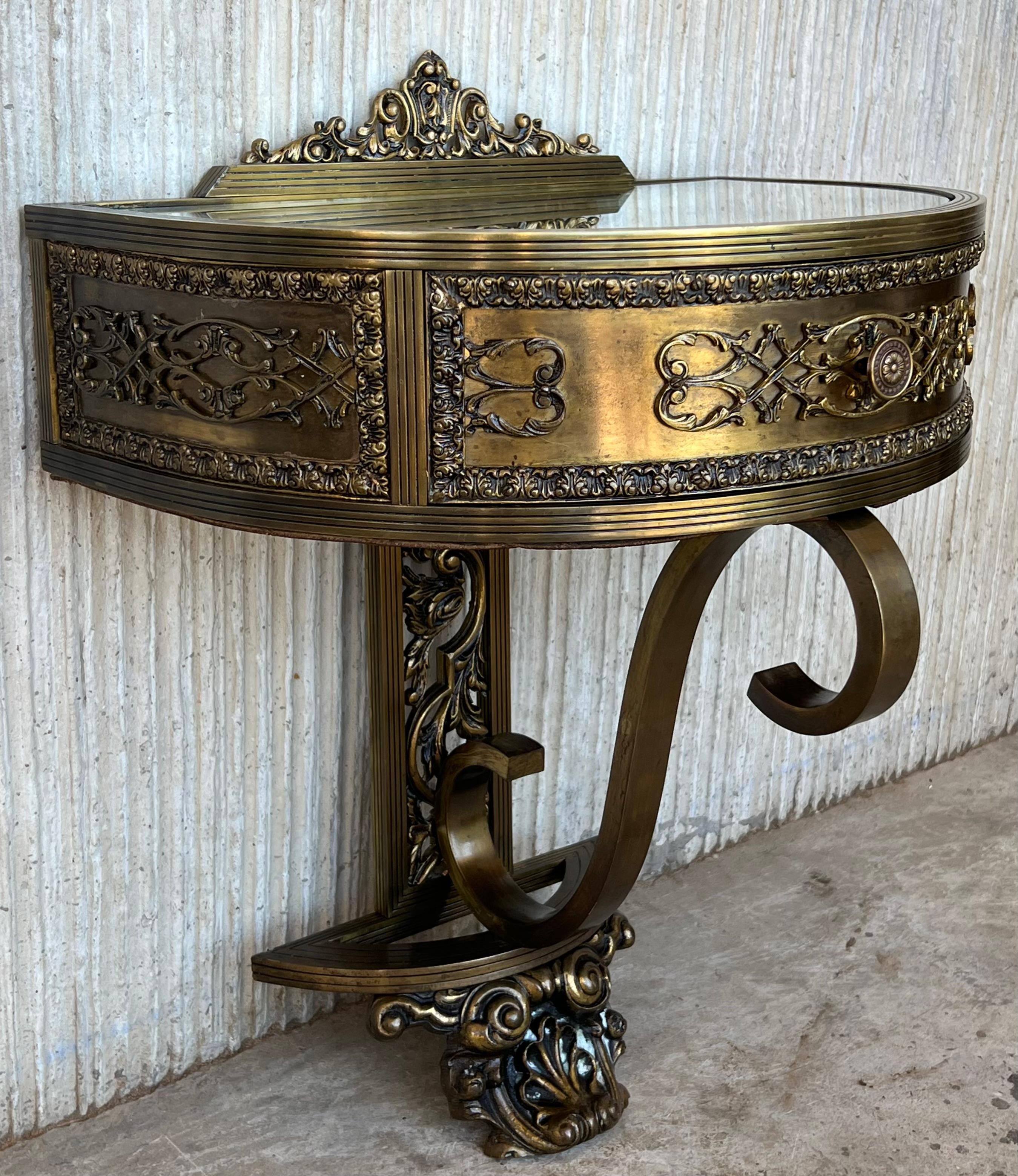 19th Century Belle Époque French Bronze Mirror and Brass Pair of Nightstands 2