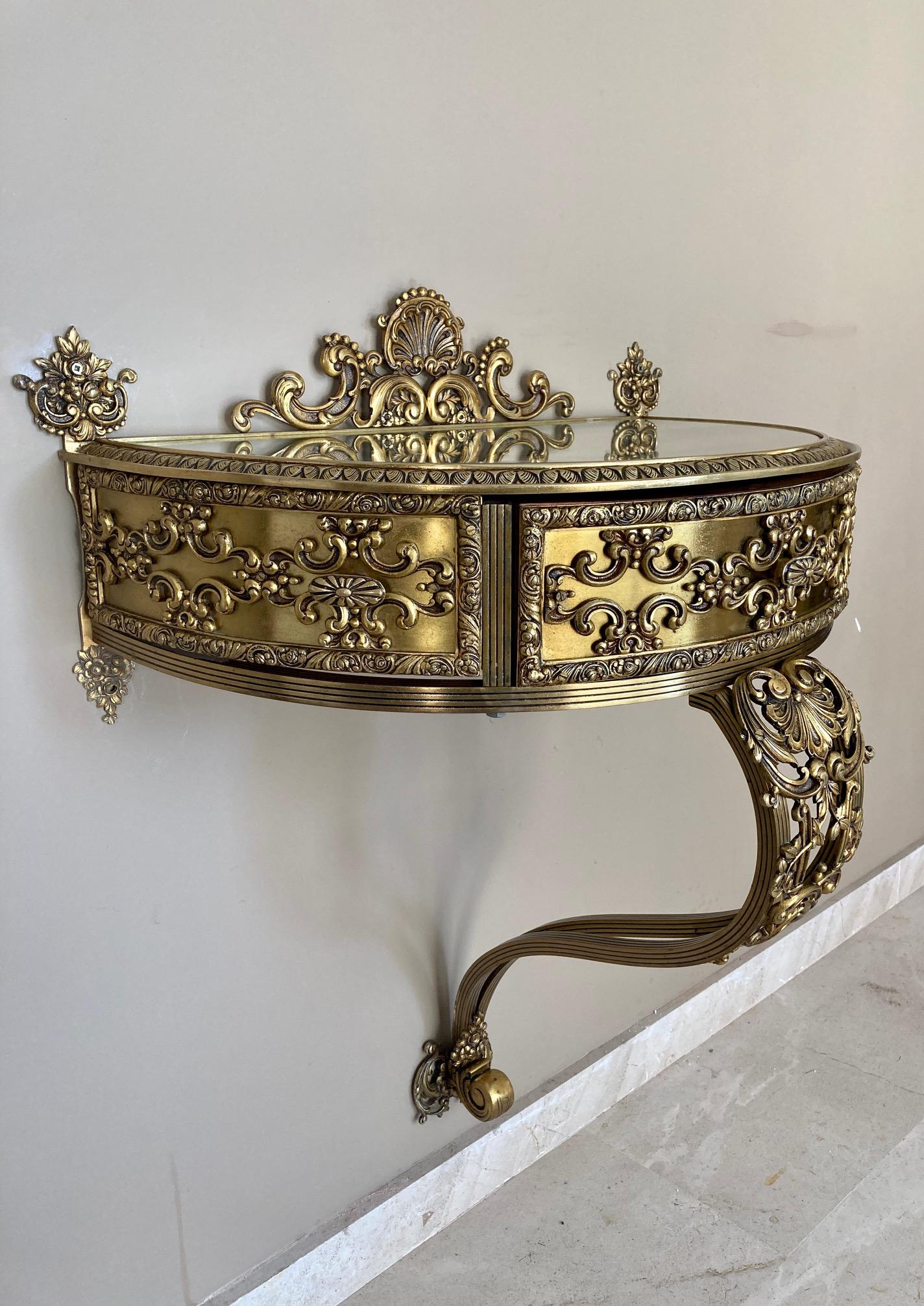 19th Century Belle Époque French Bronze Mirror and Brass Pair of Nightstands 3