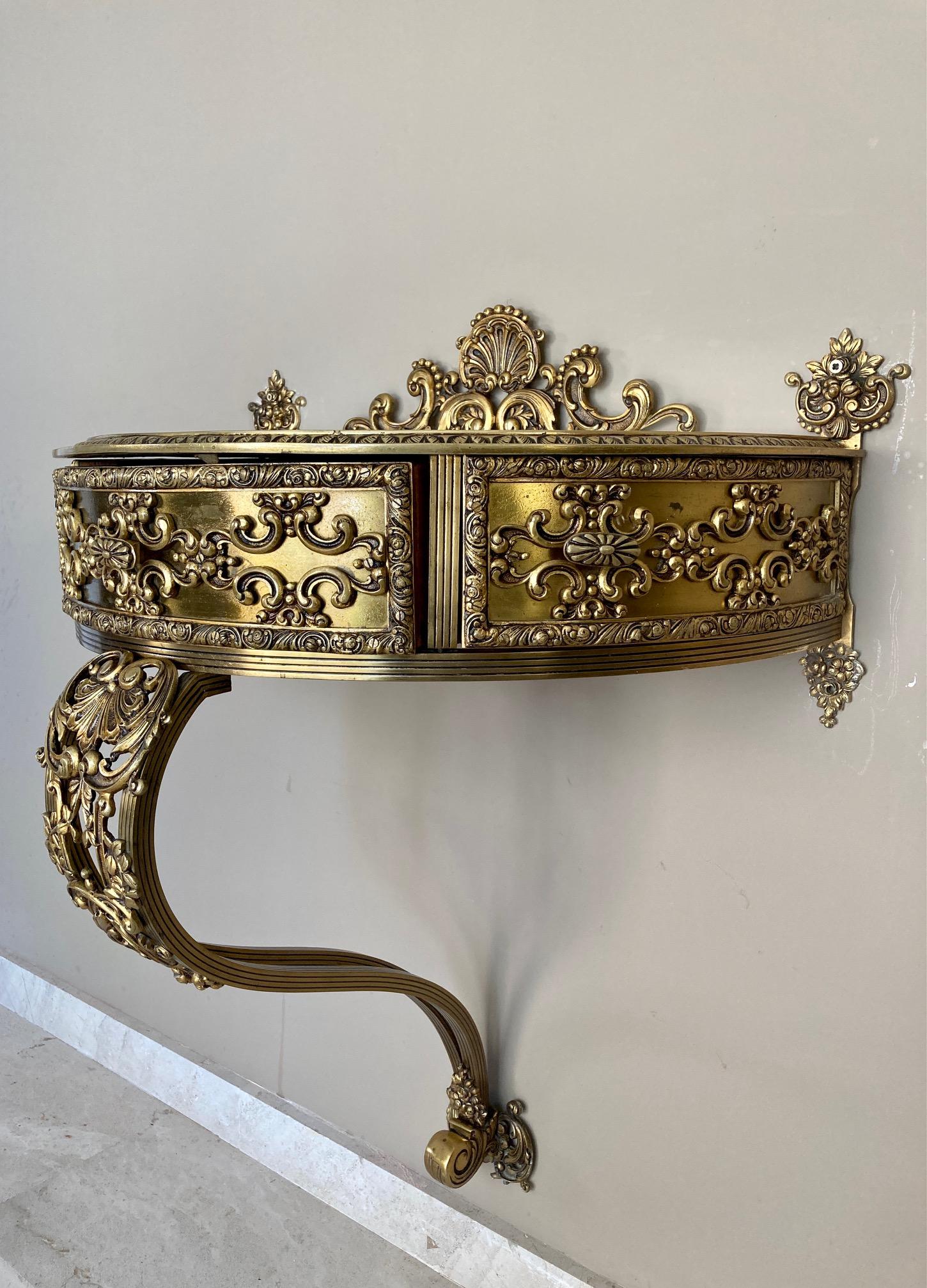 19th Century Belle Époque French Bronze Mirror and Brass Pair of Nightstands 4