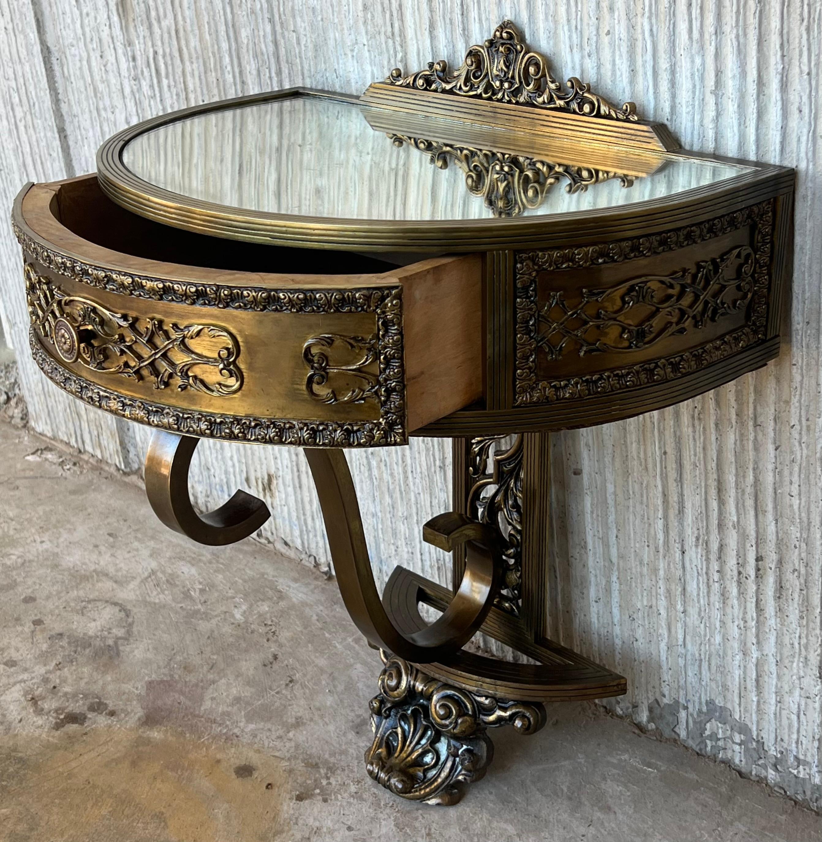 19th Century Belle Époque French Bronze Mirror and Brass Pair of Nightstands 5