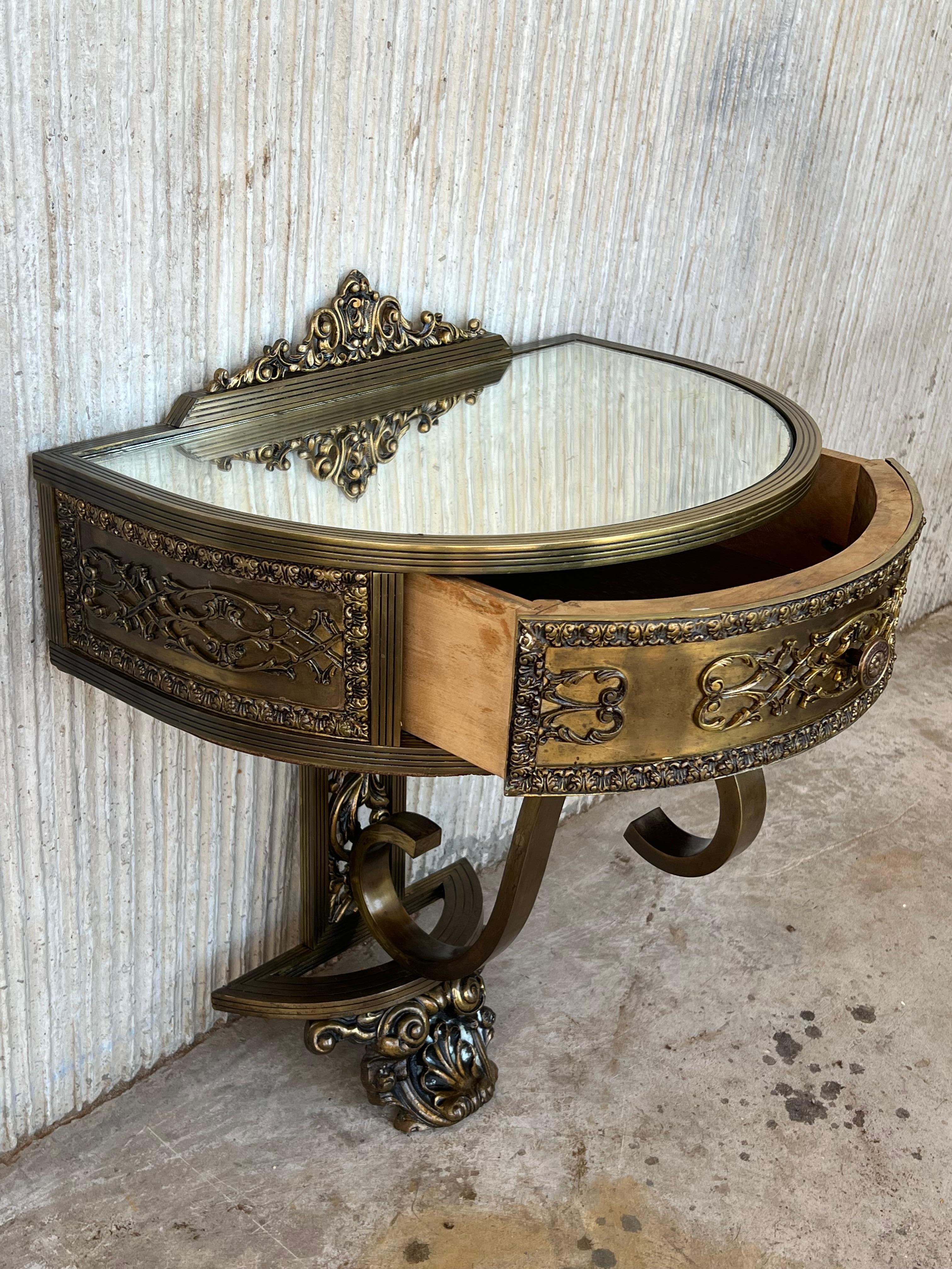 19th Century Belle Époque French Bronze Mirror and Brass Pair of Nightstands 6