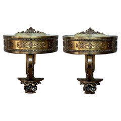19th Century Belle Époque French Bronze Mirror and Brass Pair of Nightstands