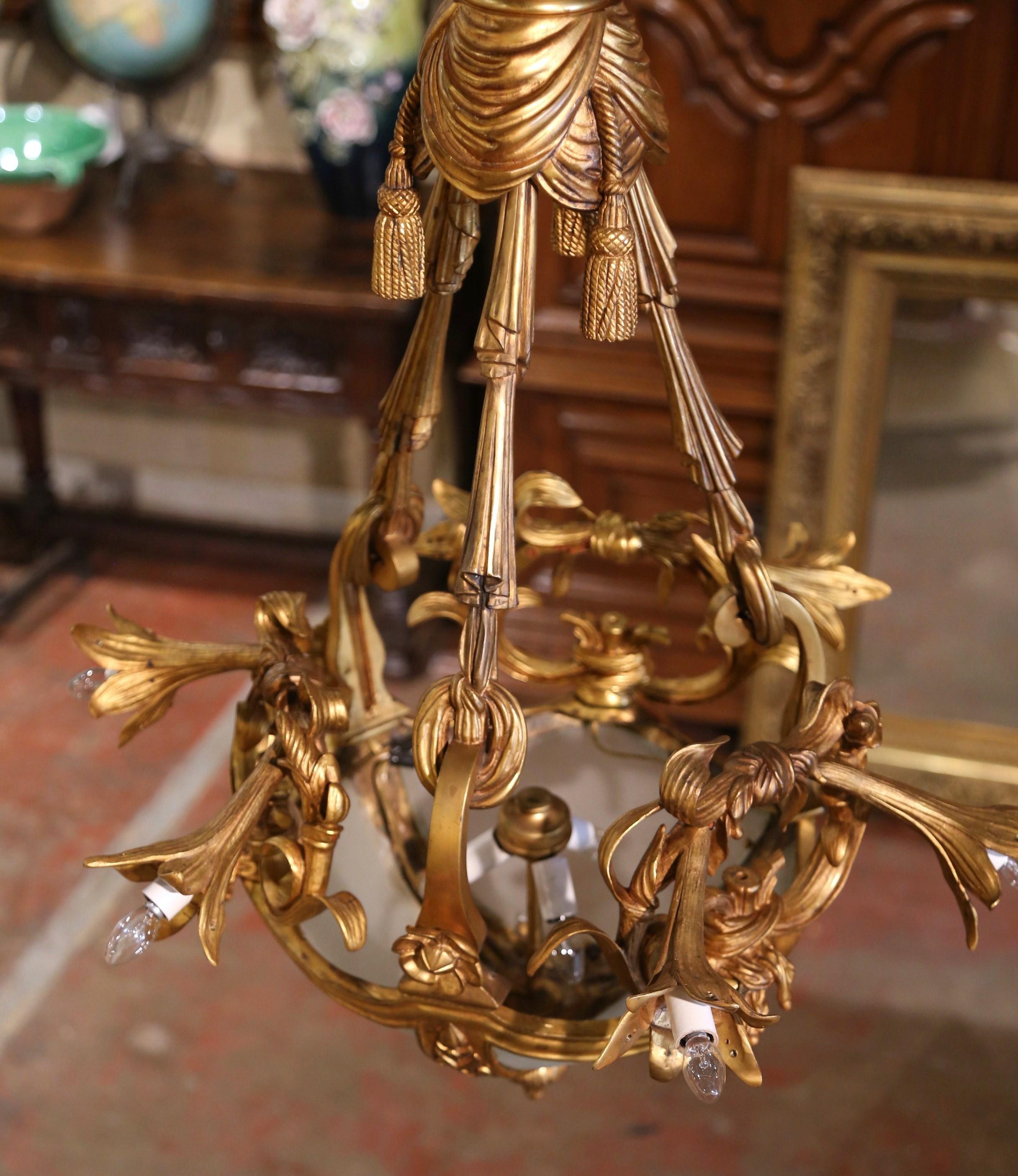 19th Century Belle Epoque Gilt Bronze and Frosted Glass Nine-Light Chandelier For Sale 8