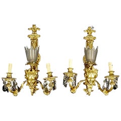 Pareja de candelabros de bronce dorado de la Belle Epoque del siglo XIX
