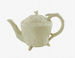 Antique 19th Century Belleek Footed Shell Porcelain Teapot, Second Period