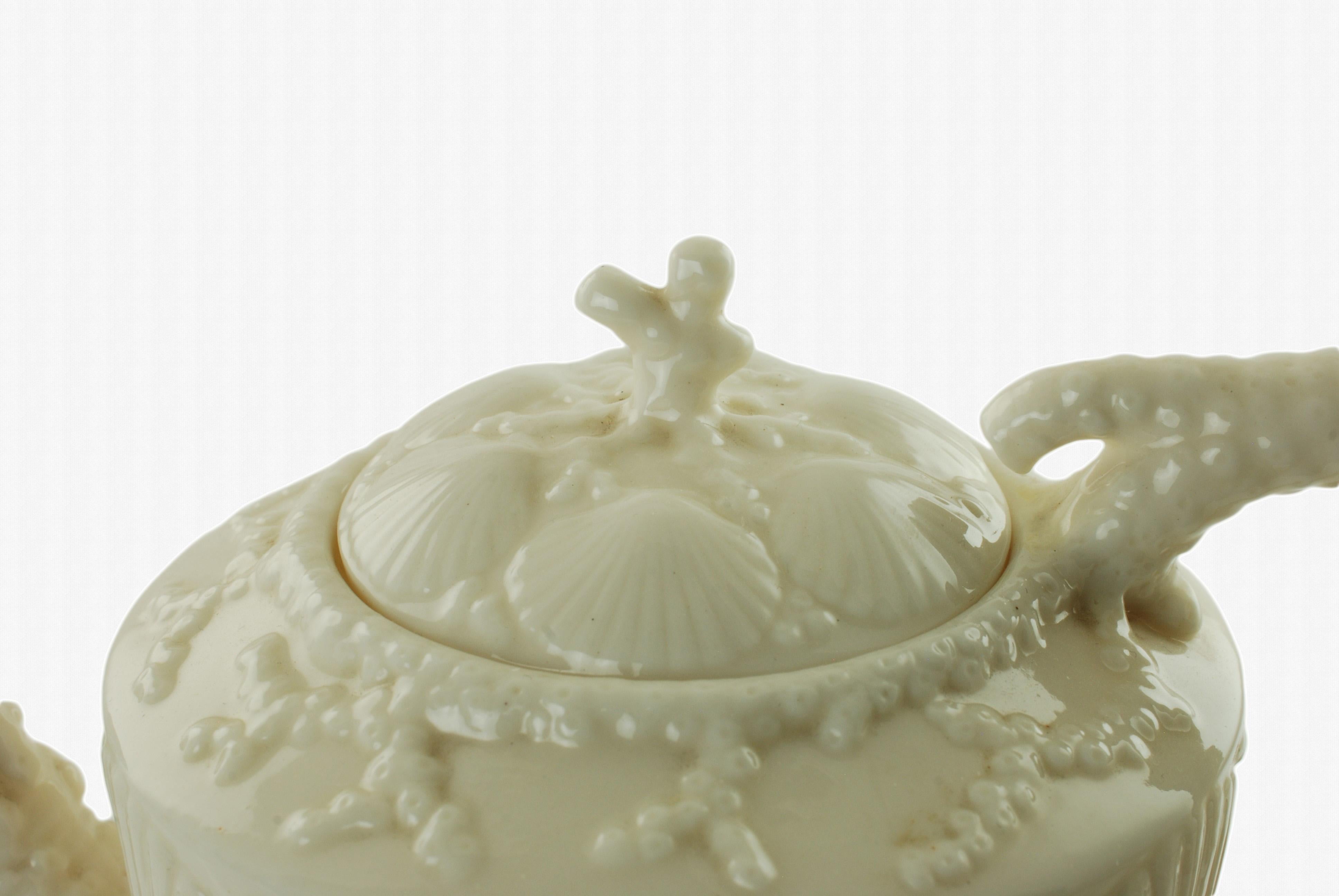 Irish 19th Century Belleek Footed Shell Porcelain Teapot, Second Period