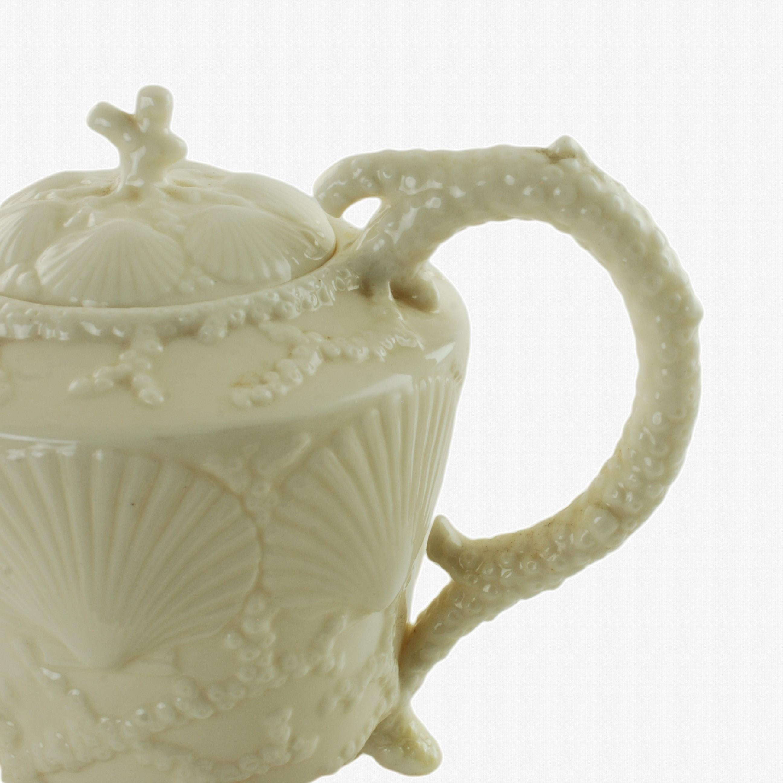 Victorian 19th Century Belleek Footed Shell Porcelain Teapot, Second Period