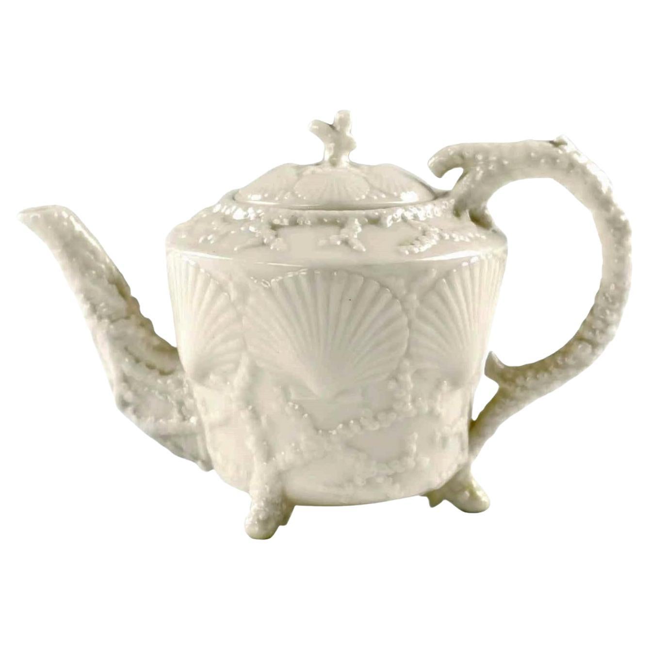 19th Century Belleek Footed Shell Porcelain Teapot, Second Period For