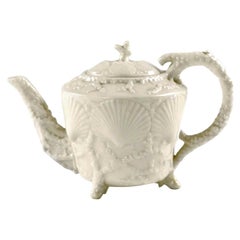 Antique 19th Century Belleek Footed Shell Porcelain Teapot, Second Period