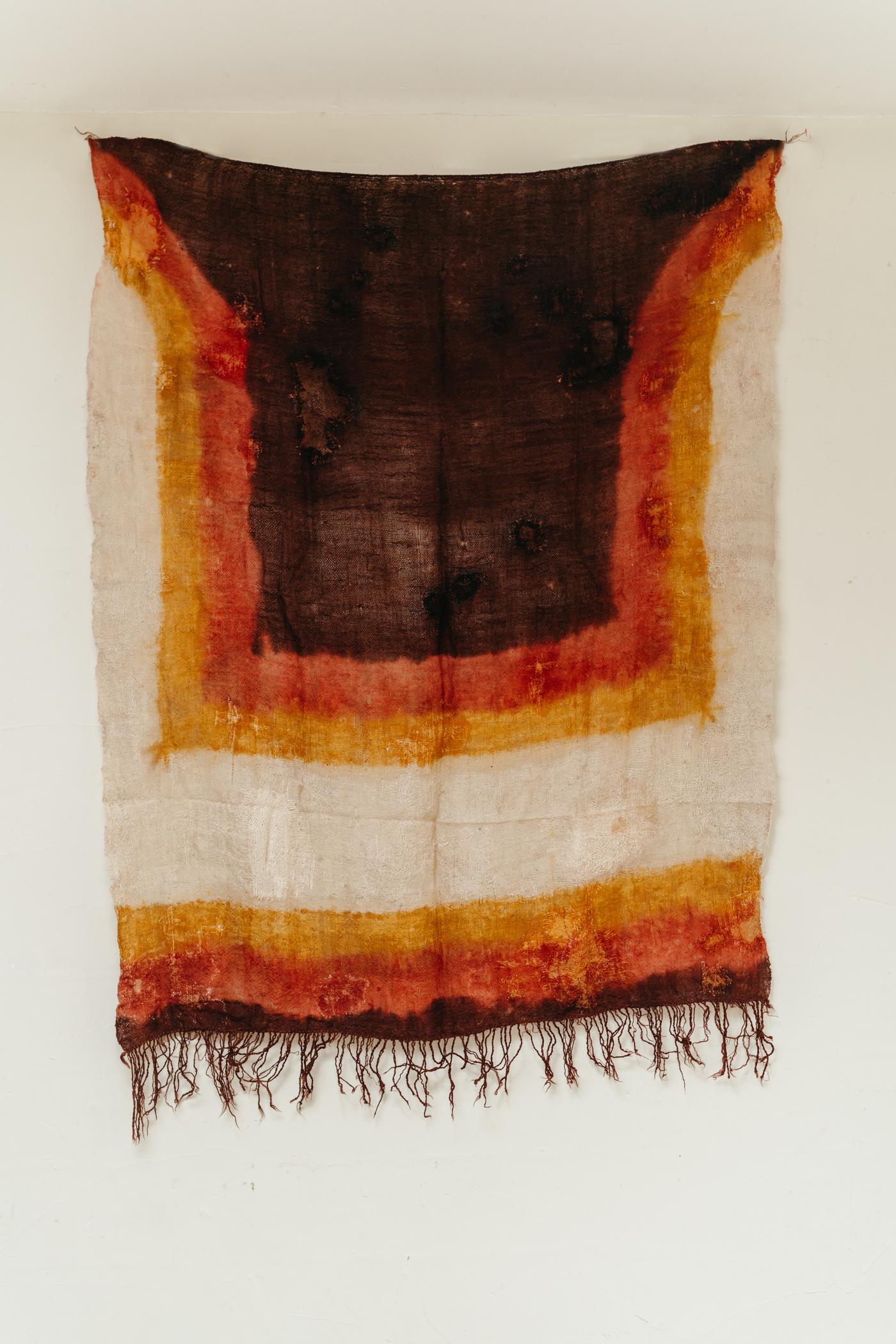 A very rare find this mid 19th century unique berber scarf, sublime natural dye colors.