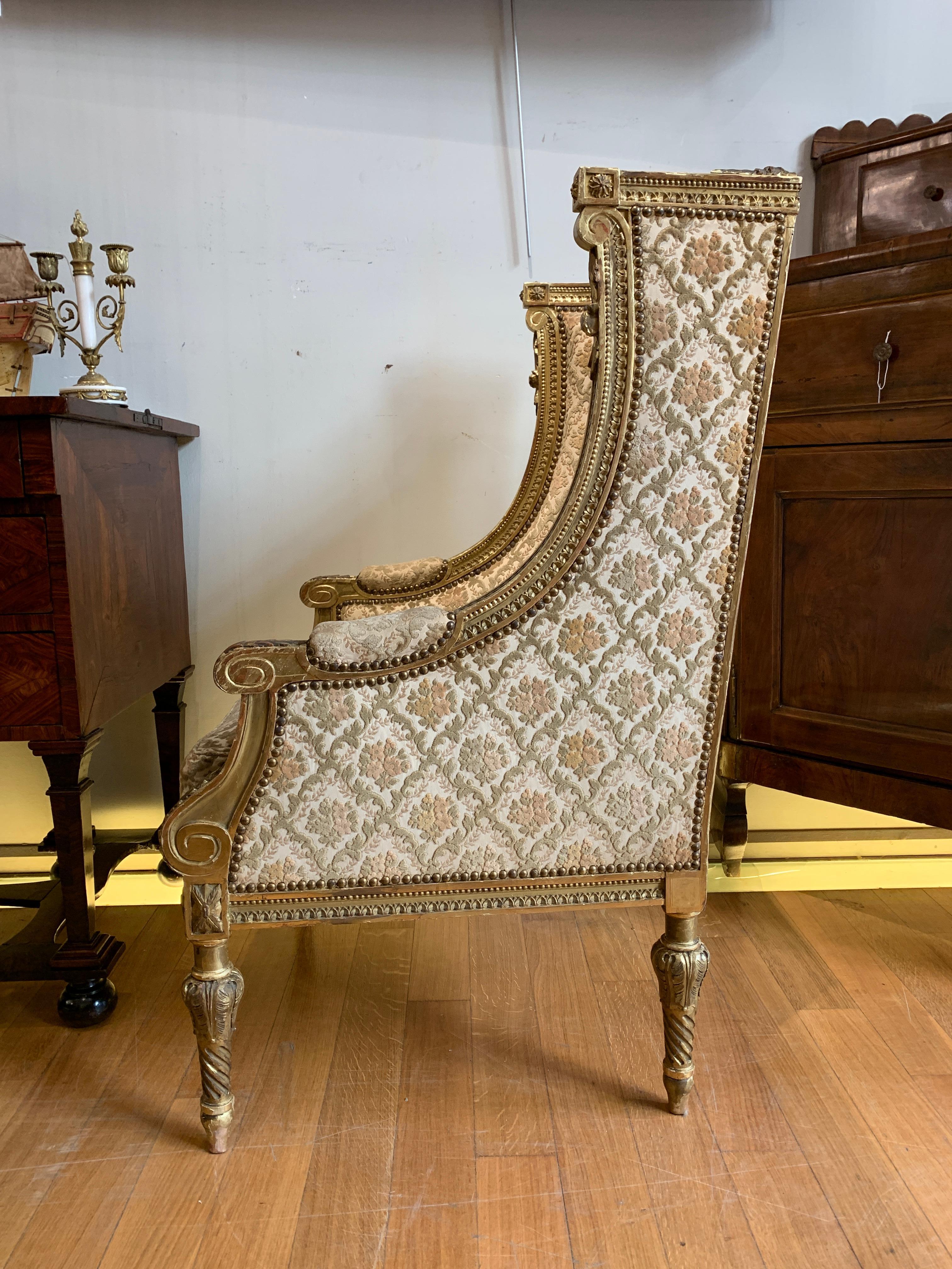 Fabric 19th CENTURY BERGÈRE ARMCHAIRS PAIR For Sale