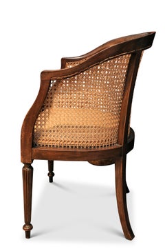 19th Century Bergère Beech & Leather Armchairs Empire Legs