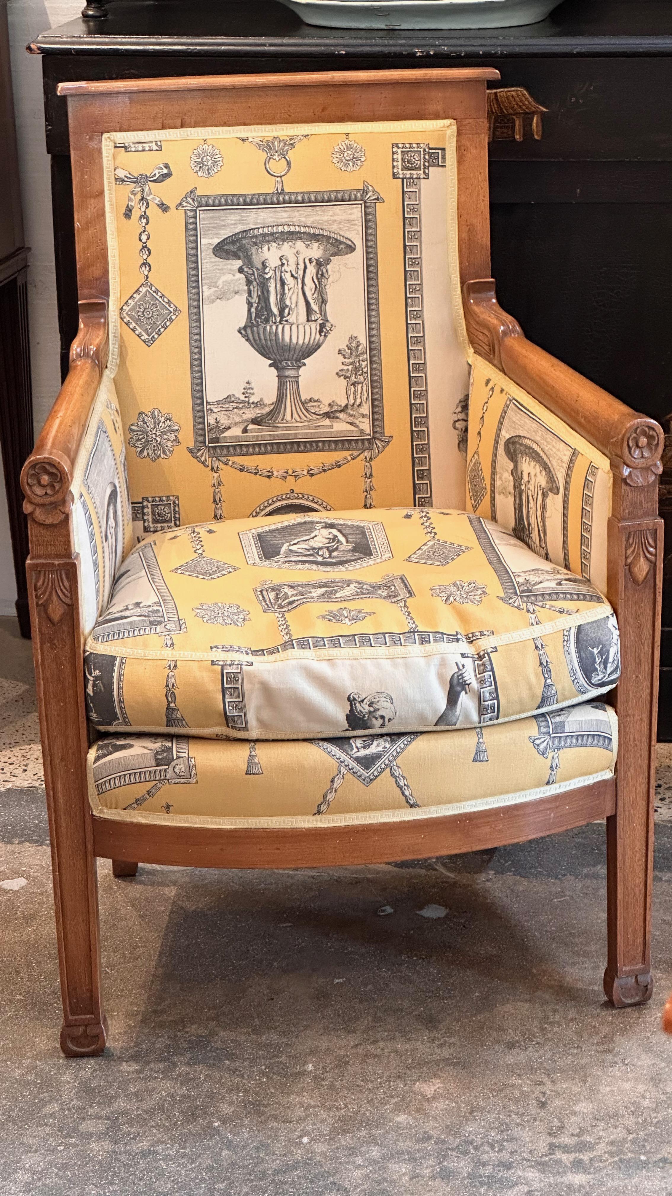 Very nice chair. Cherry frame? Great choice of fabric