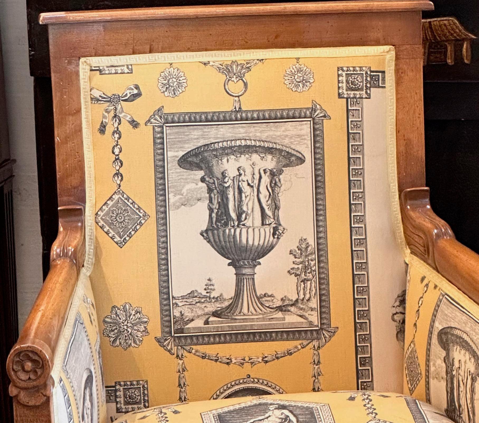 French 19th Century Bergere With Toile Fabric