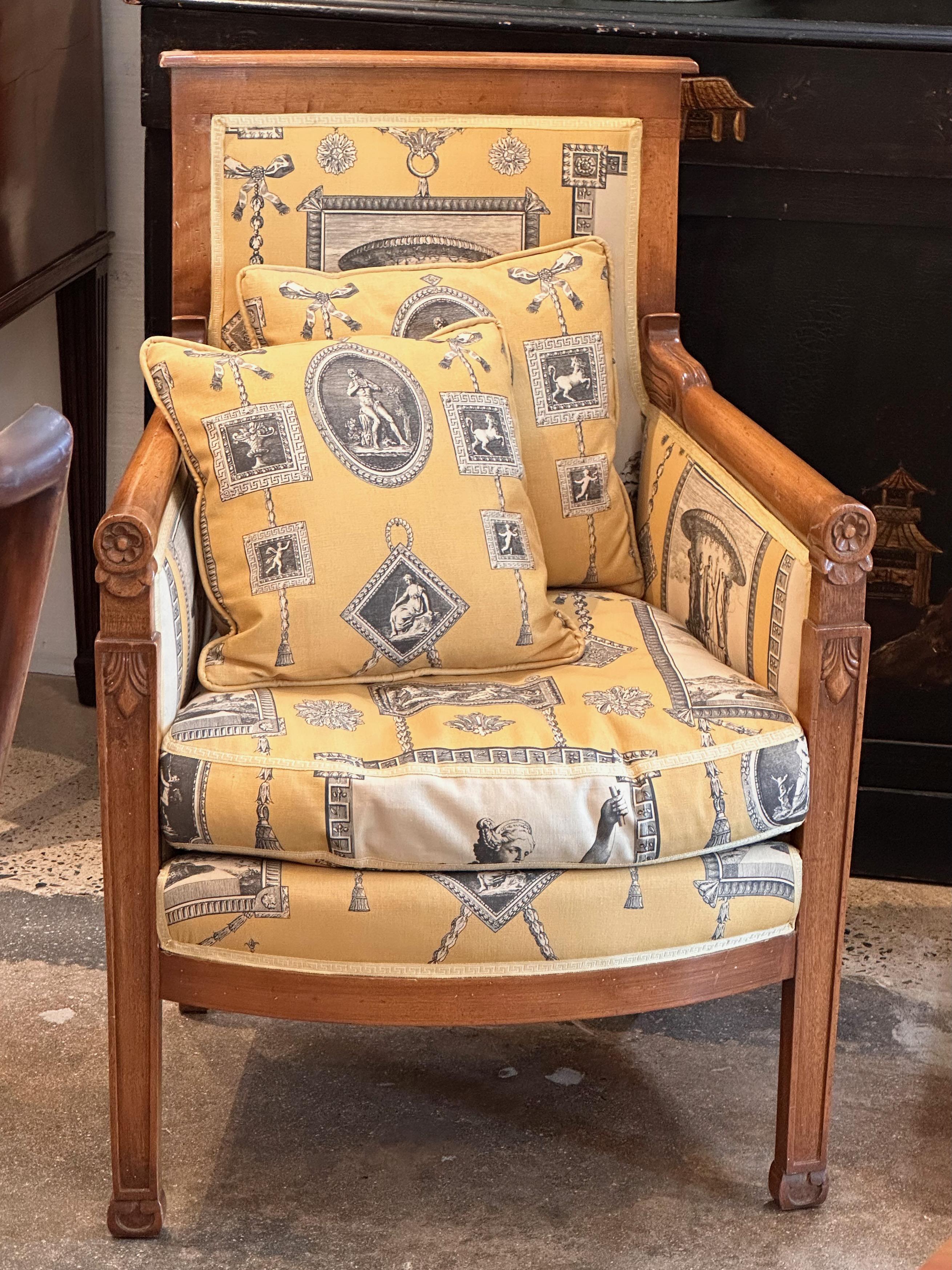 19th Century Bergere With Toile Fabric 1