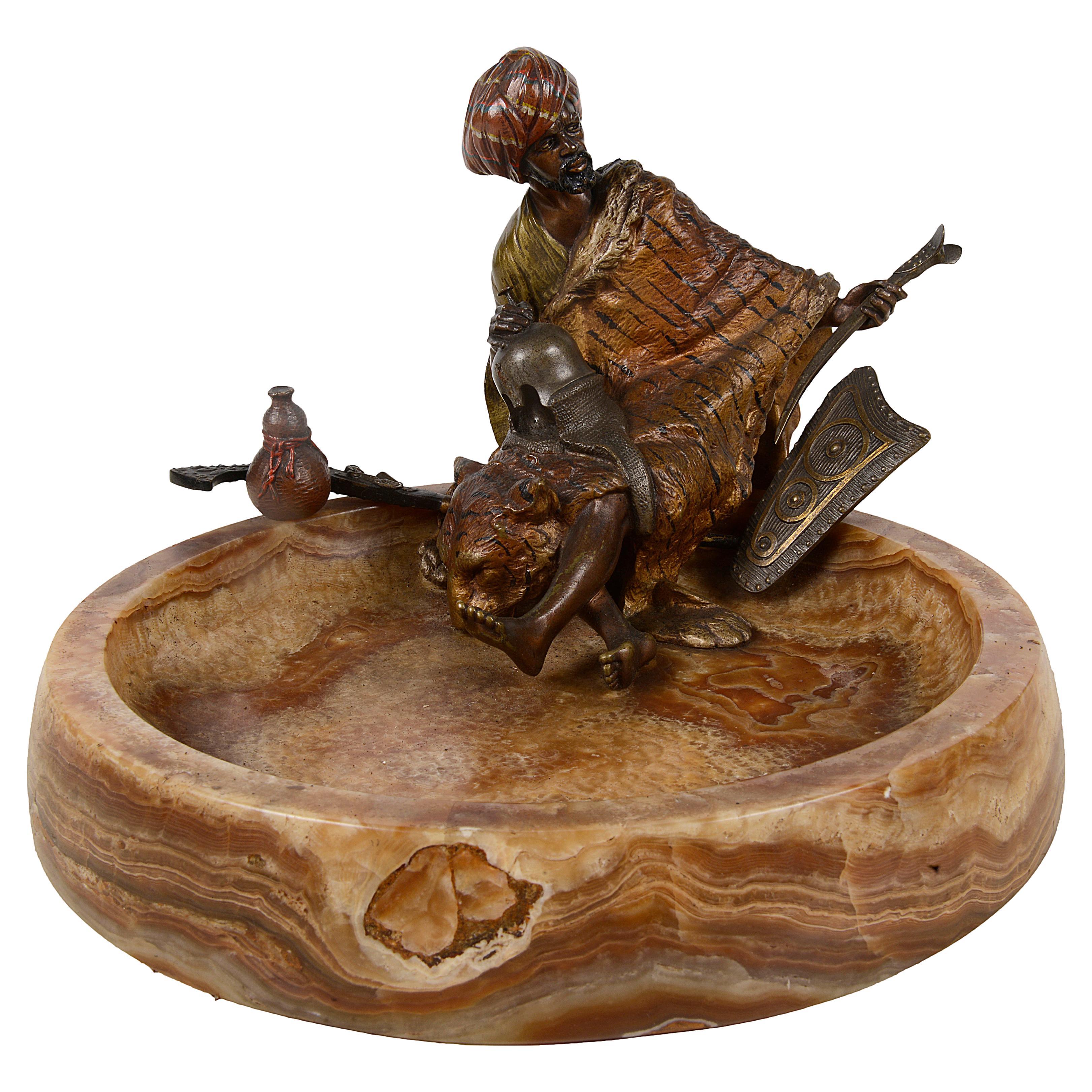 19th Century Bergman Bronze Arab Sitting on Marble Base For Sale
