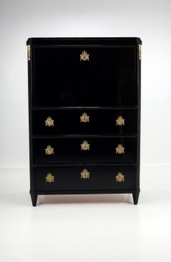 19th Century Biedermeier Antique Ebonized Secretary