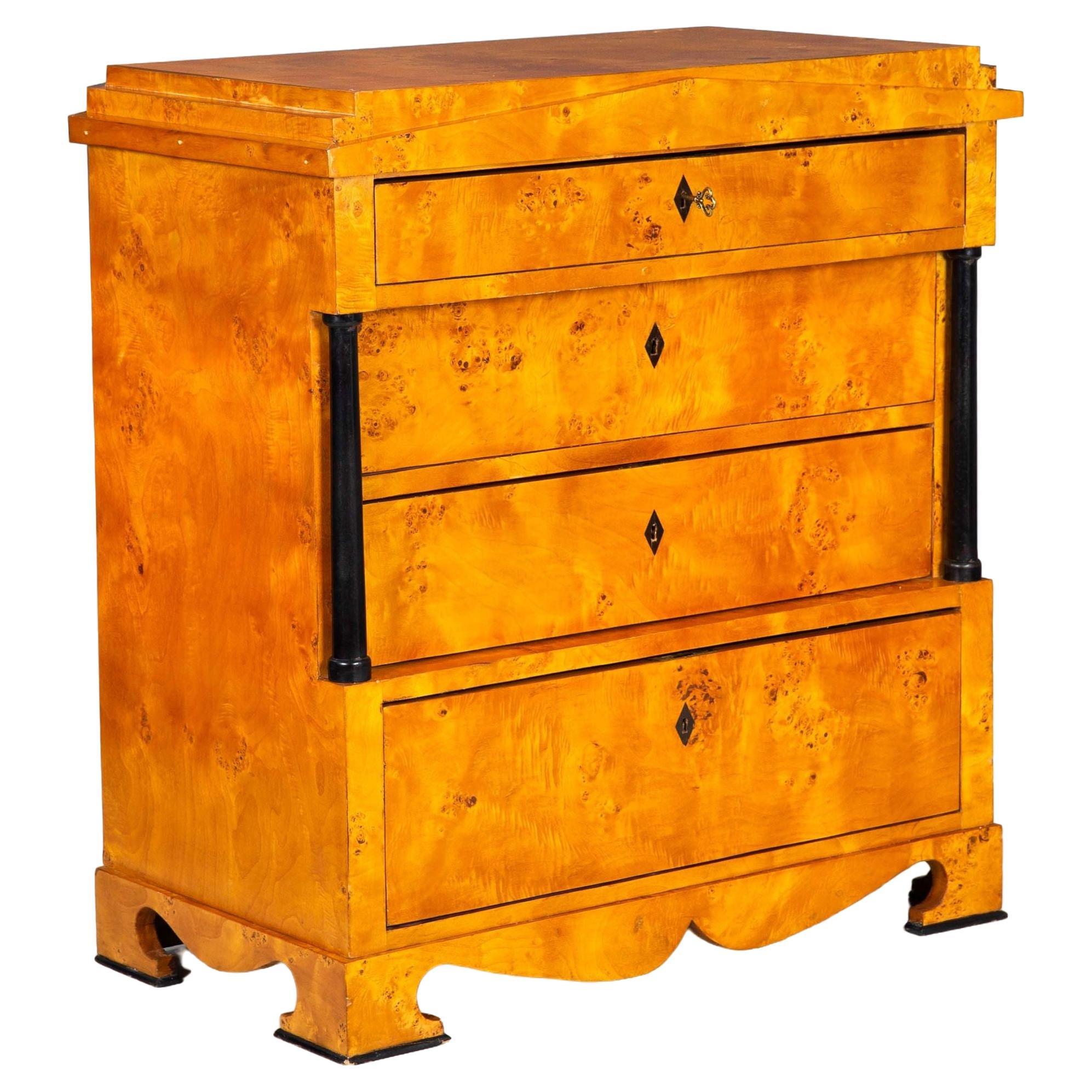 19th Century Biedermeier Antique Karelian Birch Chest of Drawers Commode For Sale