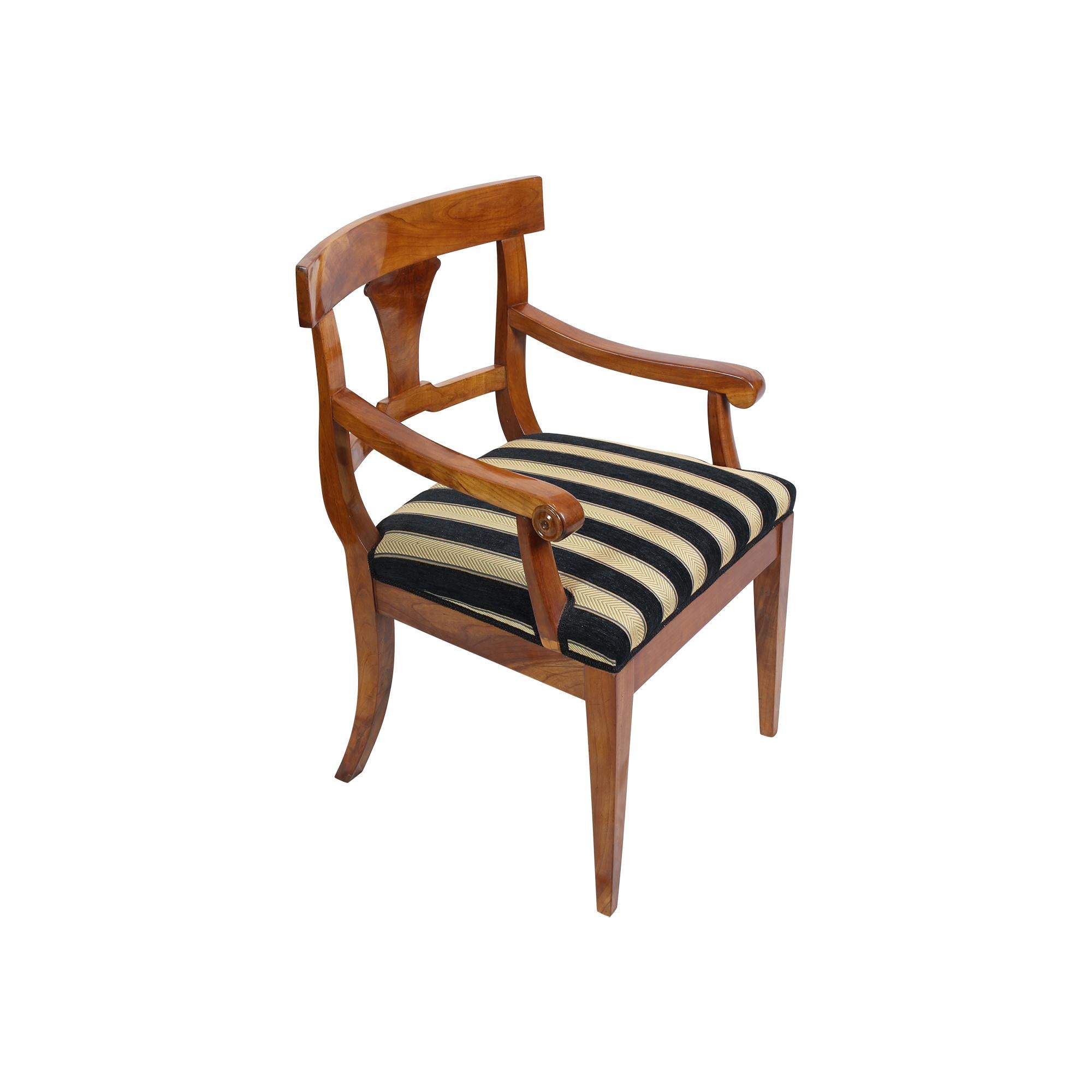 Polished 19th Century Biedermeier Armchair Solid Cherrywood For Sale