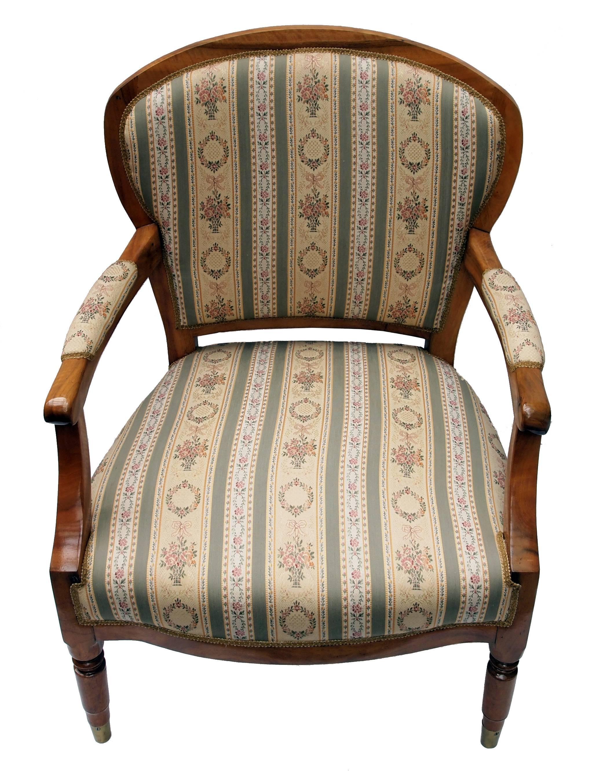 German 19th Century Biedermeier Armchair Solid Walnut Wood For Sale