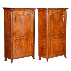 Antique 19th Century Biedermeier Ash Pair of Wardrobes, Completely Restored, 1840s