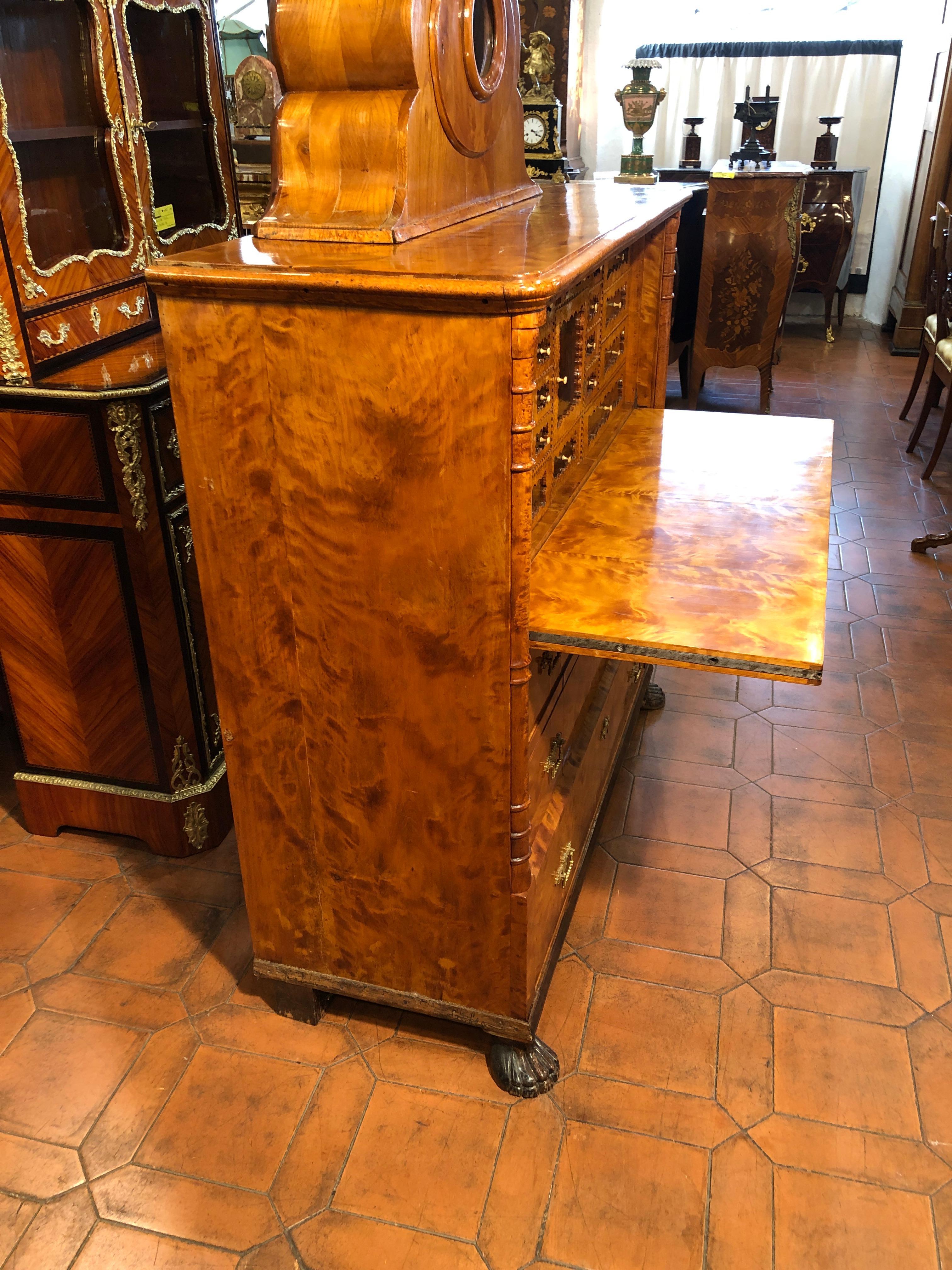 19th Century Biedermeier Birch Root Sweden Secretaire with Clock, 1867s 5