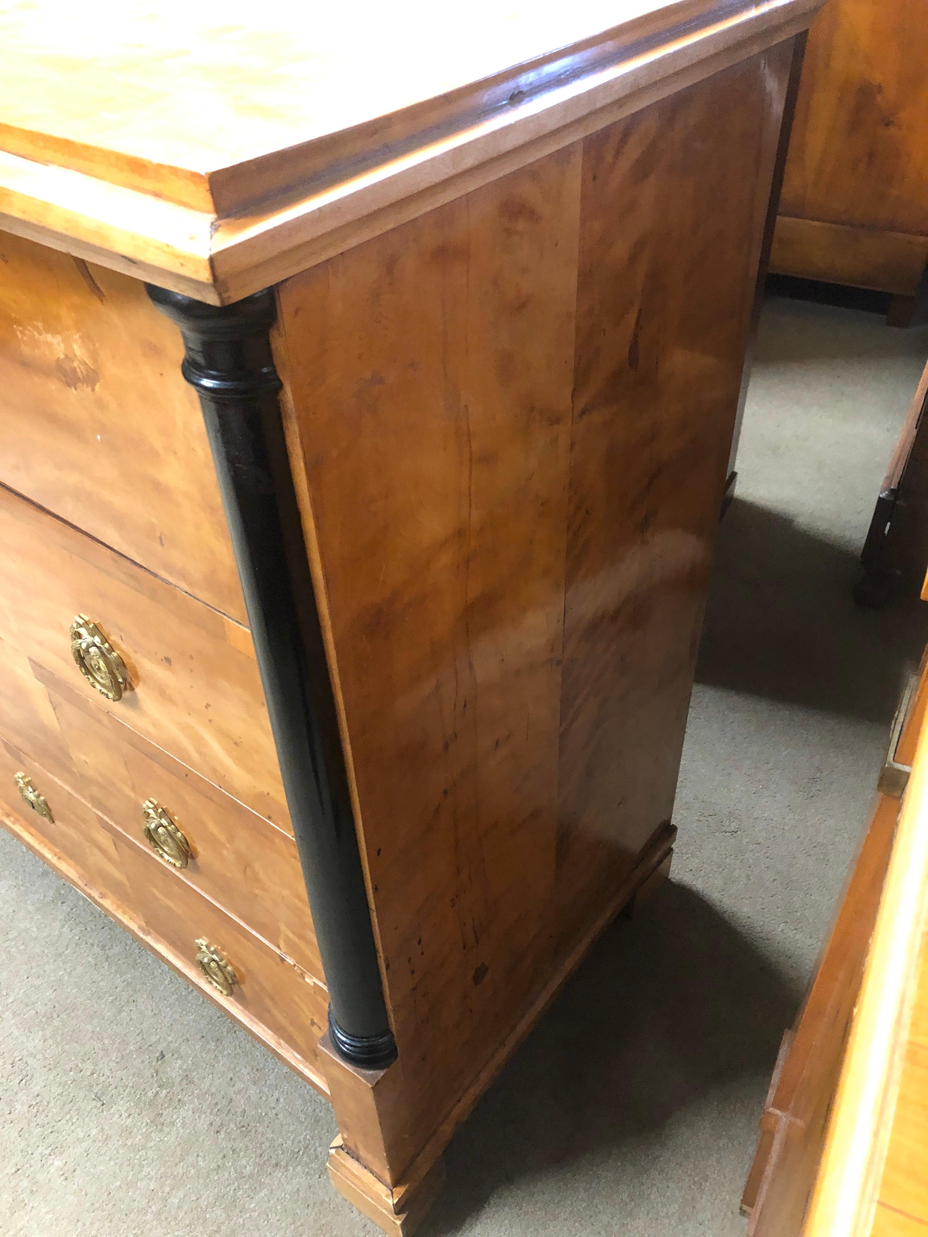 19th Century Biedermeier Birch Wood Chest of Drawers Secretaire, 1830s 2