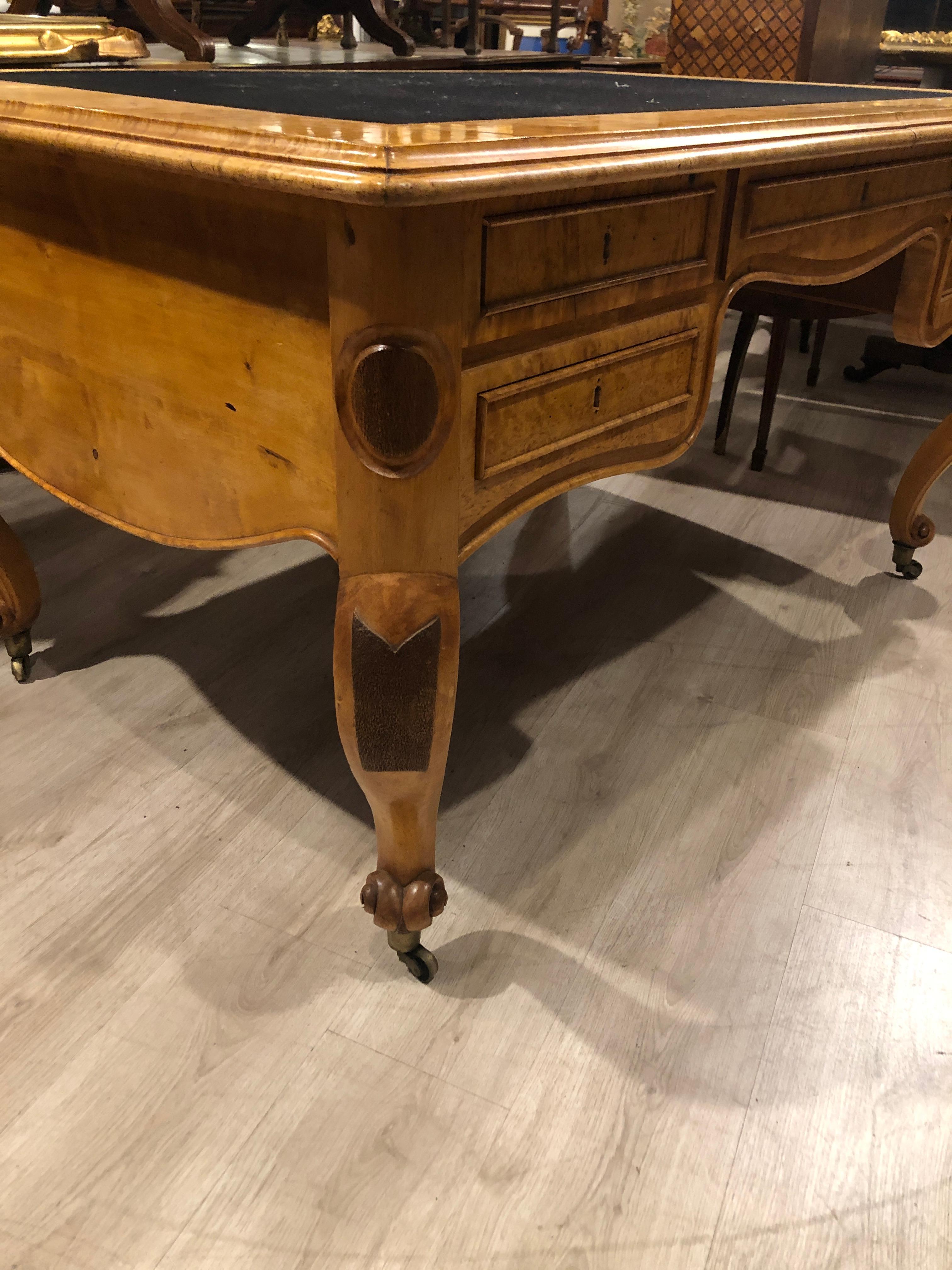 19th Century Biedermeier Birch Wood Partner Desk, 1860s 3