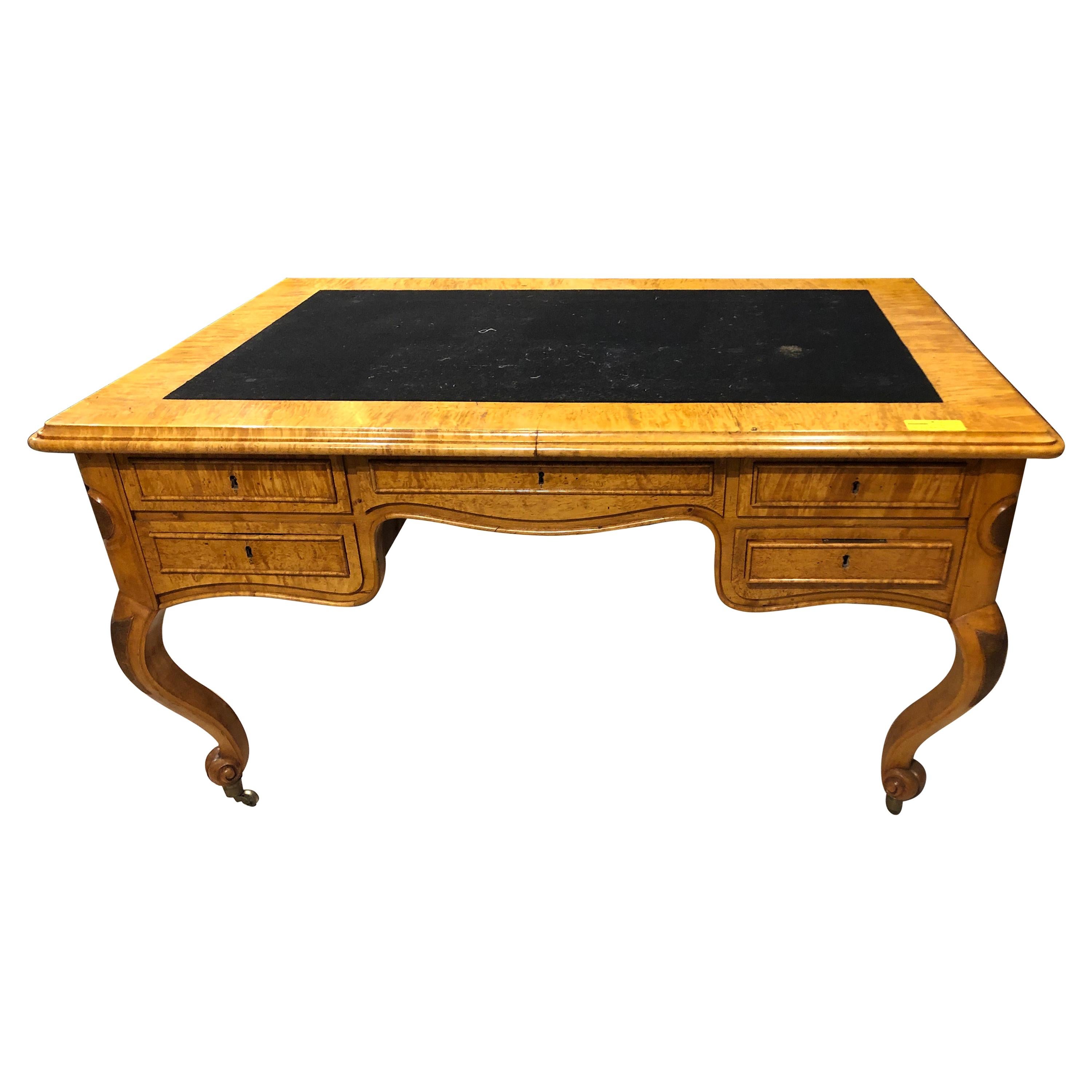 19th Century Biedermeier Birch Wood Partner Desk, 1860s