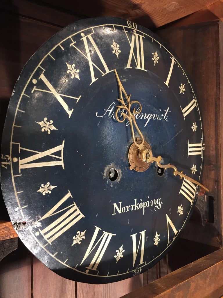 19th Century Mora Swedish  Birchwood Grandfather Clock For Sale 1