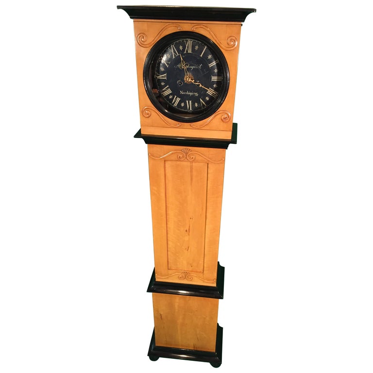 19th Century Mora Swedish  Birchwood Grandfather Clock For Sale