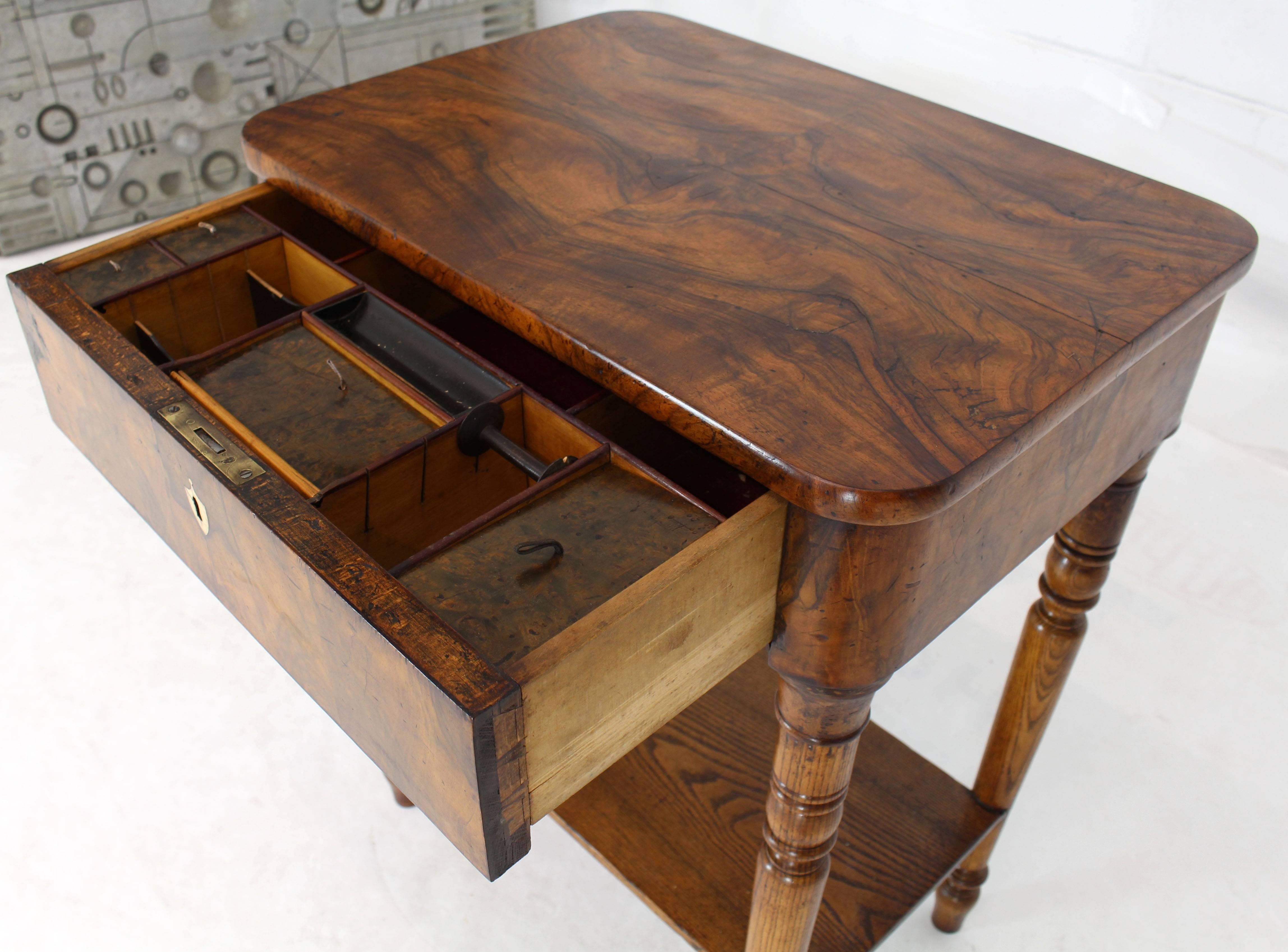 Lacquered 19th Century Biedermeier Burl Walnut One Drawer Sewing Stand Table