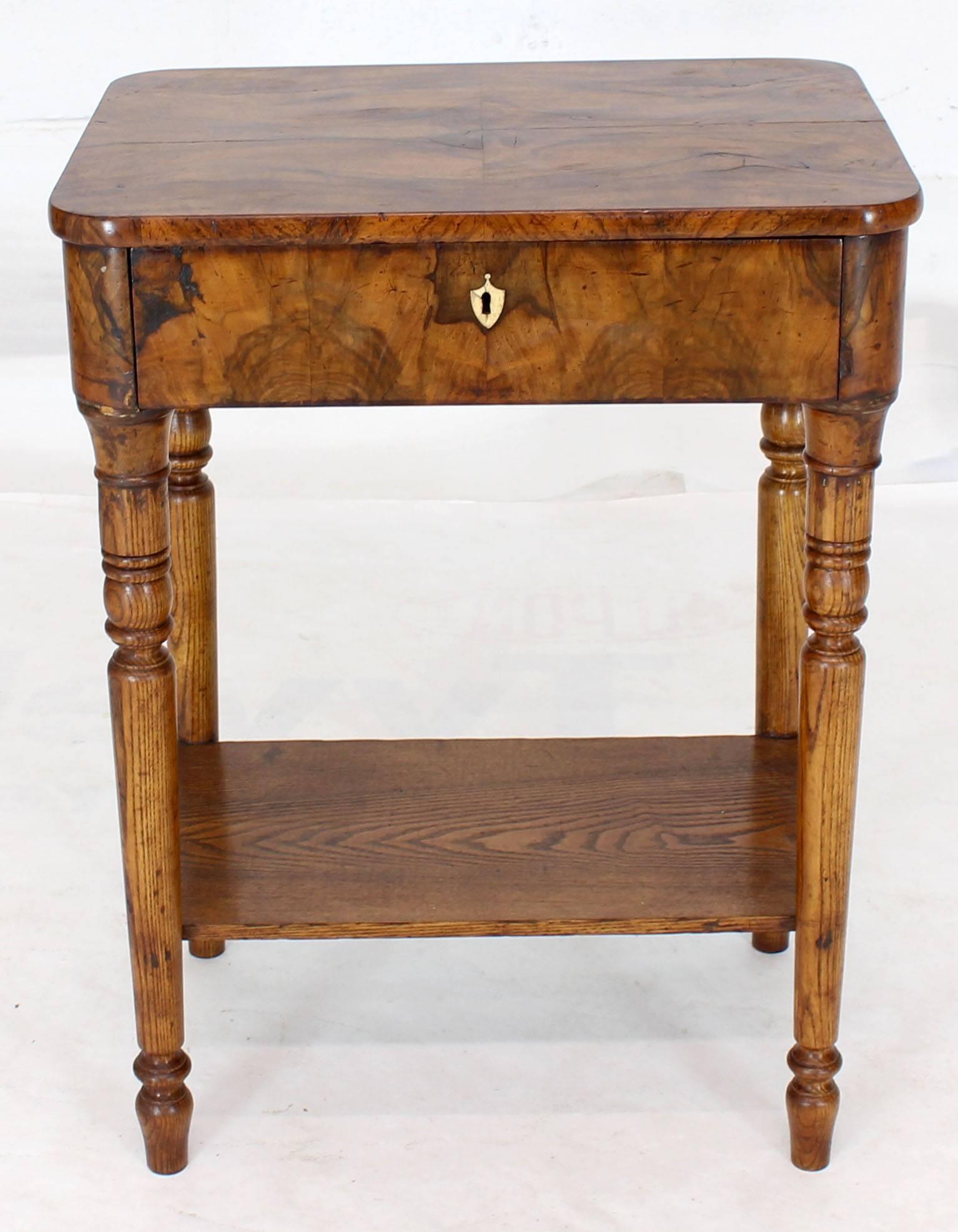 19th Century Biedermeier Burl Walnut One Drawer Sewing Stand Table In Good Condition In Rockaway, NJ