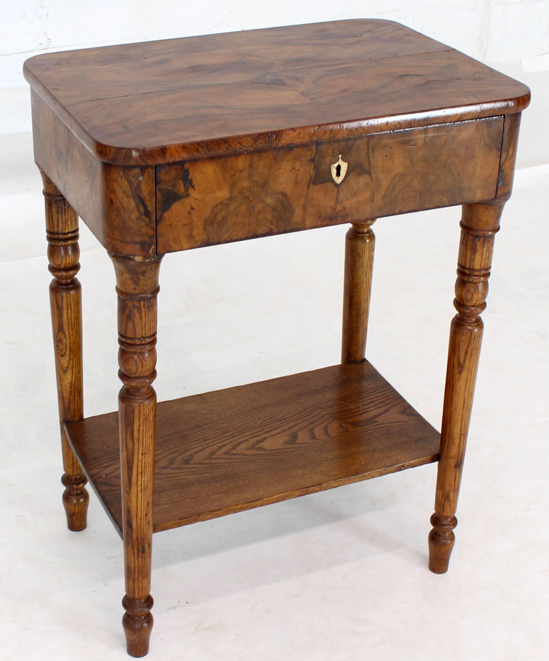 19th Century Biedermeier Burl Walnut One Drawer Sewing Stand Table 1