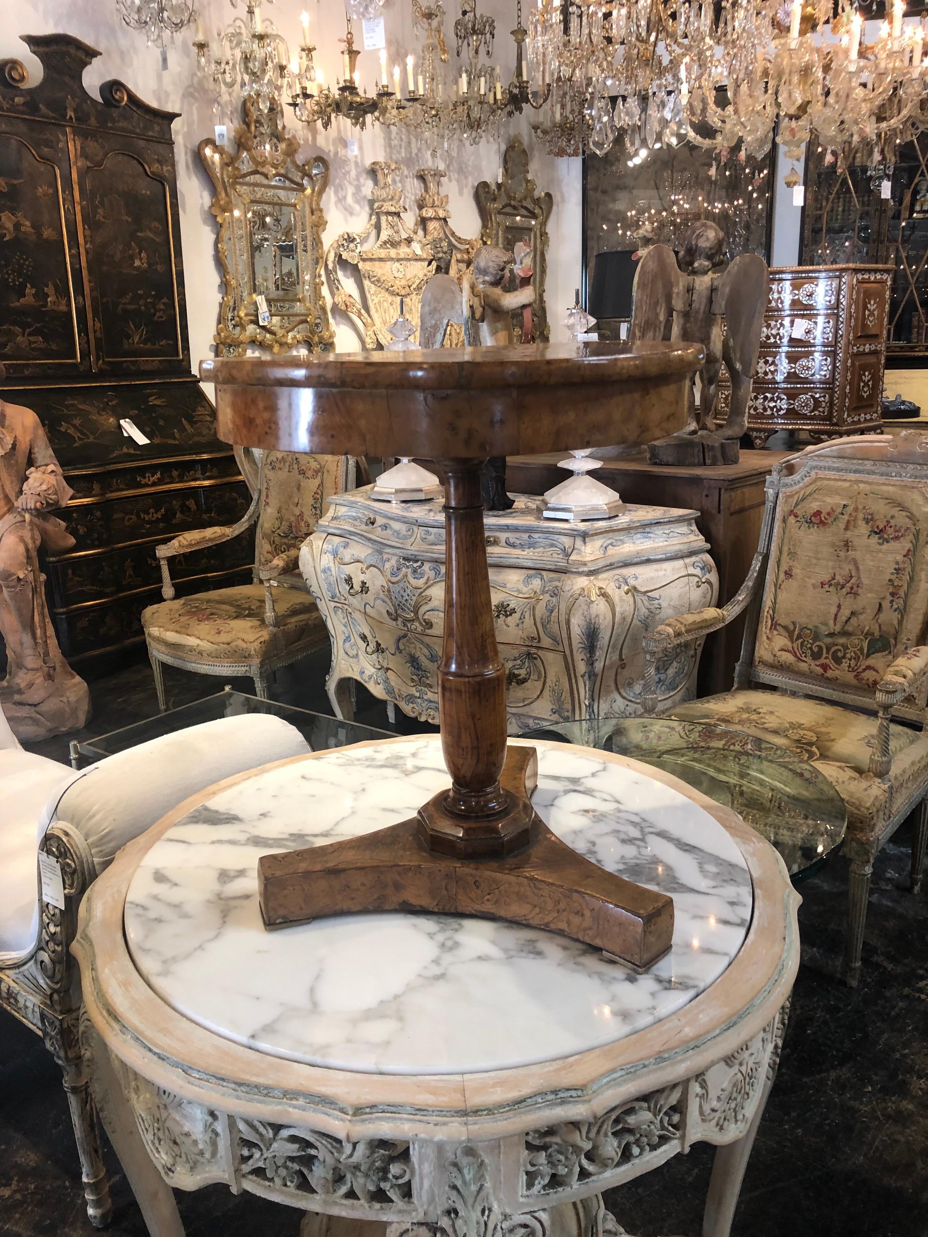 19th Century Biedermeier Burl Walnut Side Table 1