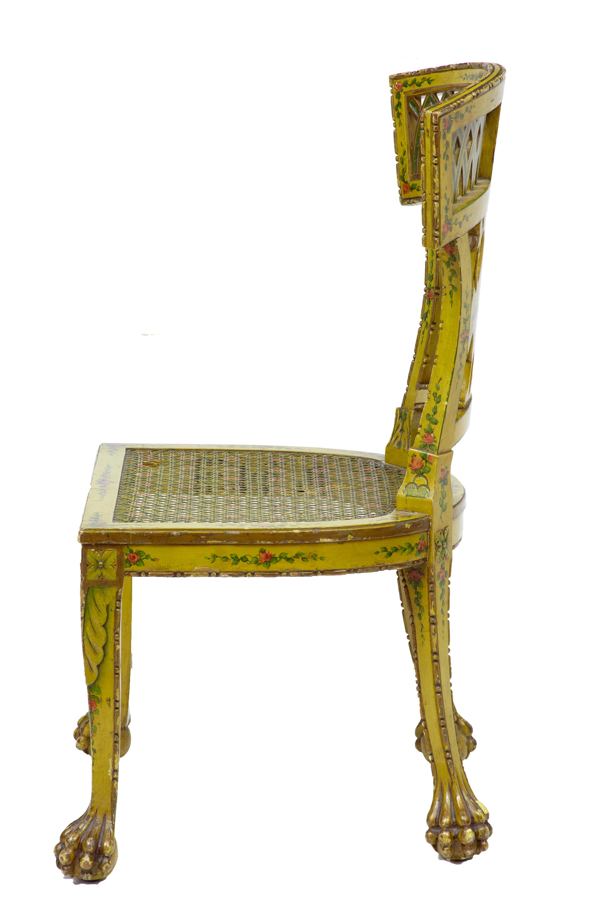 Austrian 19th Century Biedermeier Carved and Painted Cane Chair