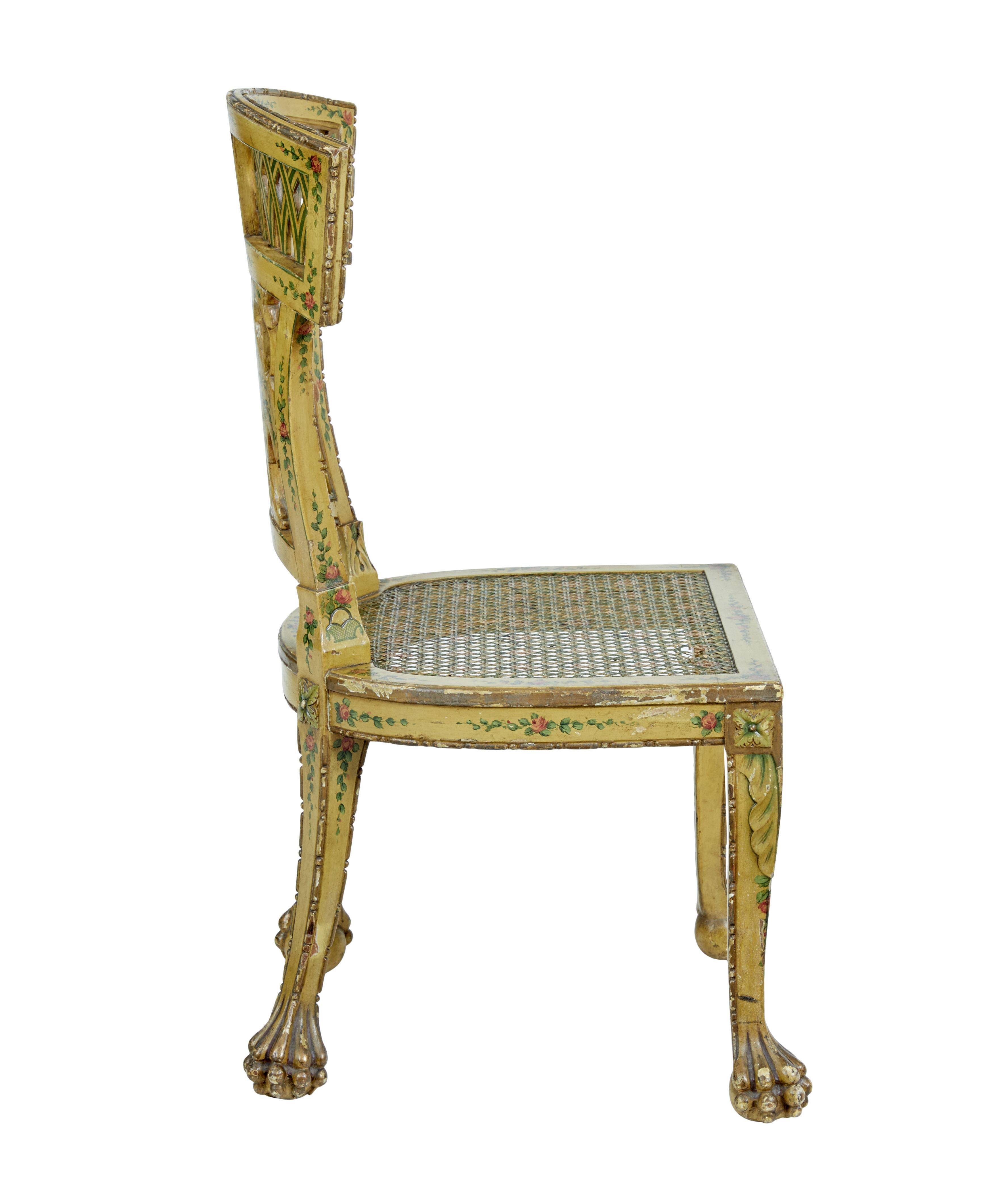 Austrian 19th Century Biedermeier Carved and Painted Cane Chair