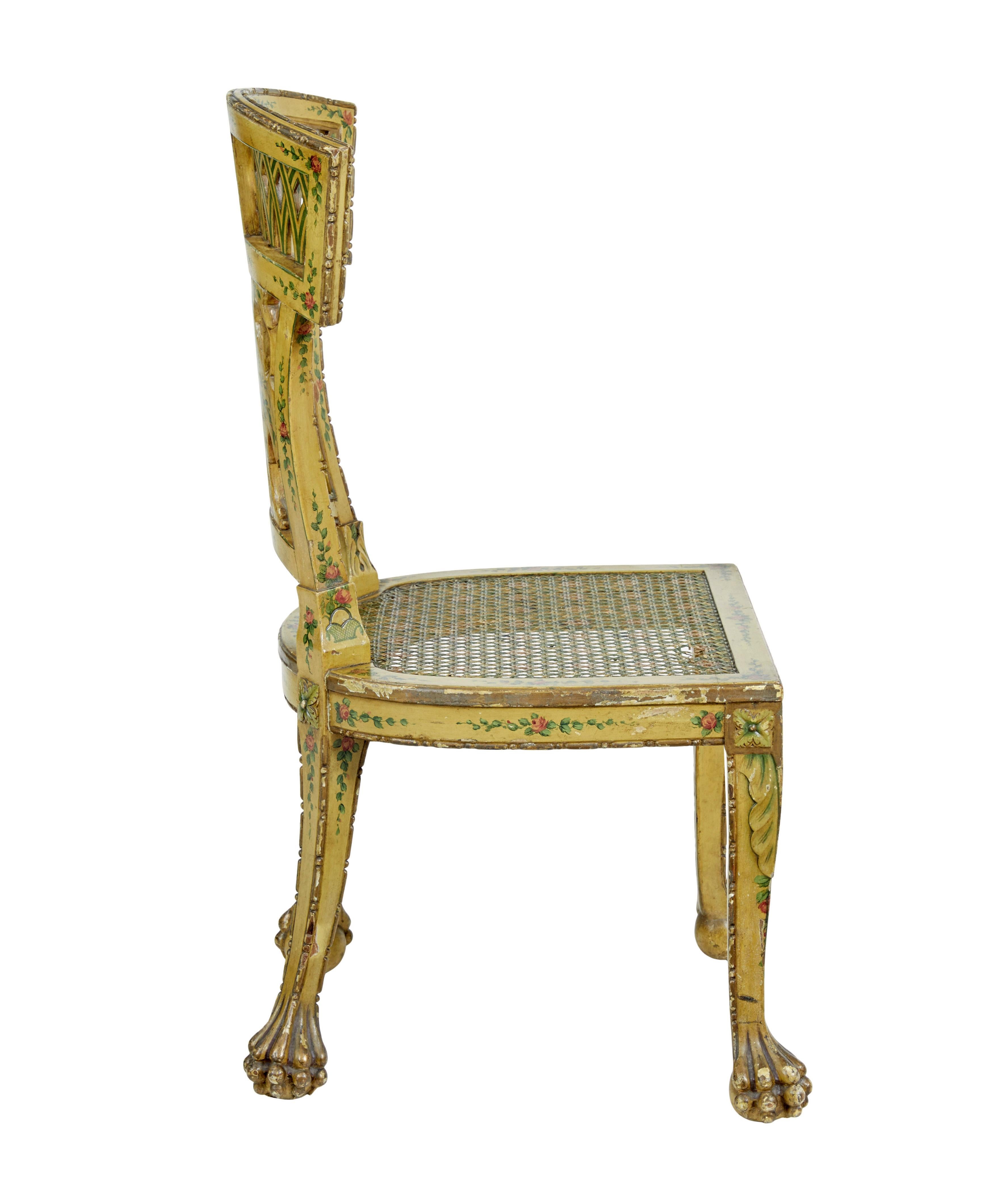 Austrian 19th century Biedermeier carved and painted cane chair For Sale