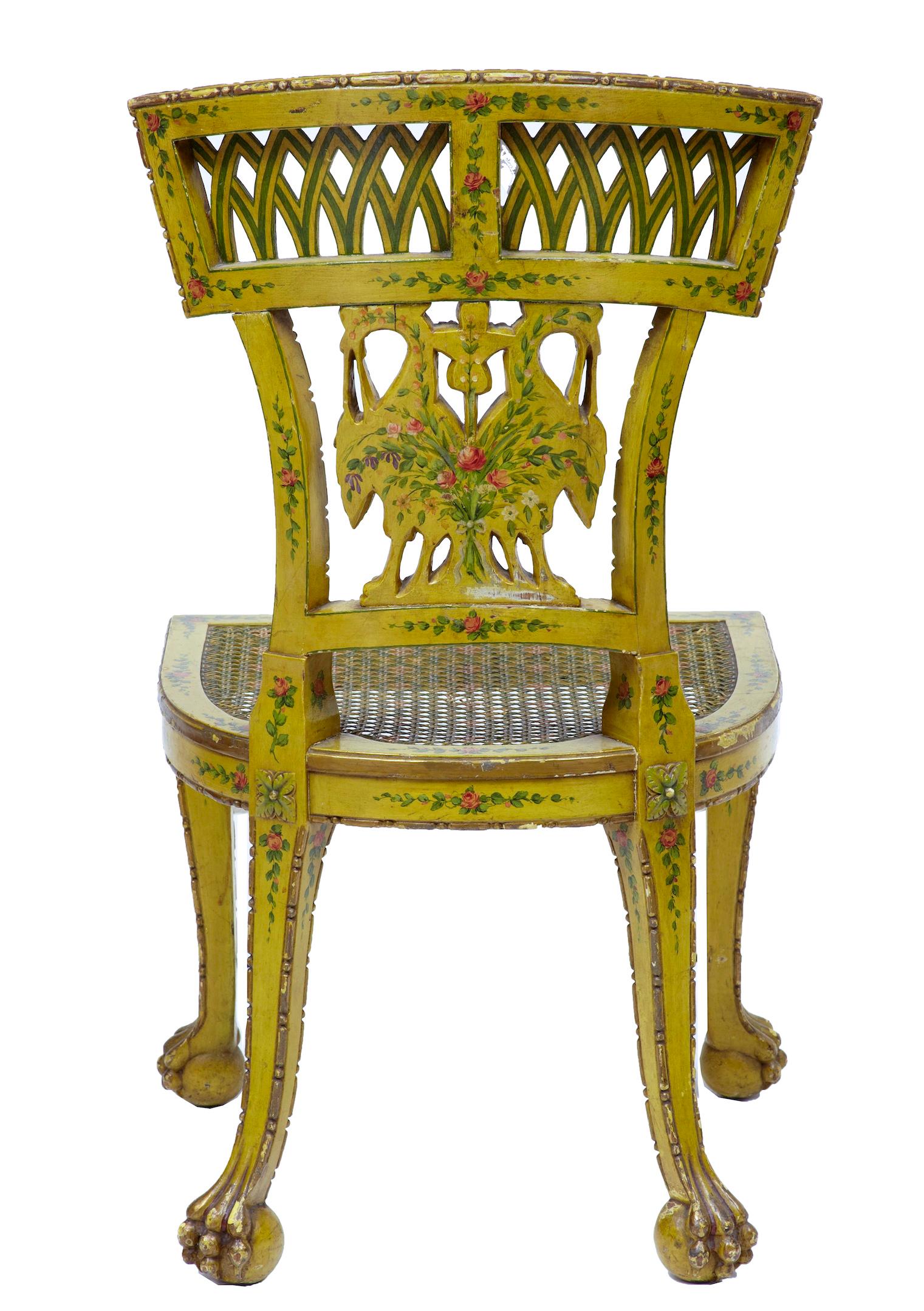 Hand-Painted 19th Century Biedermeier Carved and Painted Cane Chair