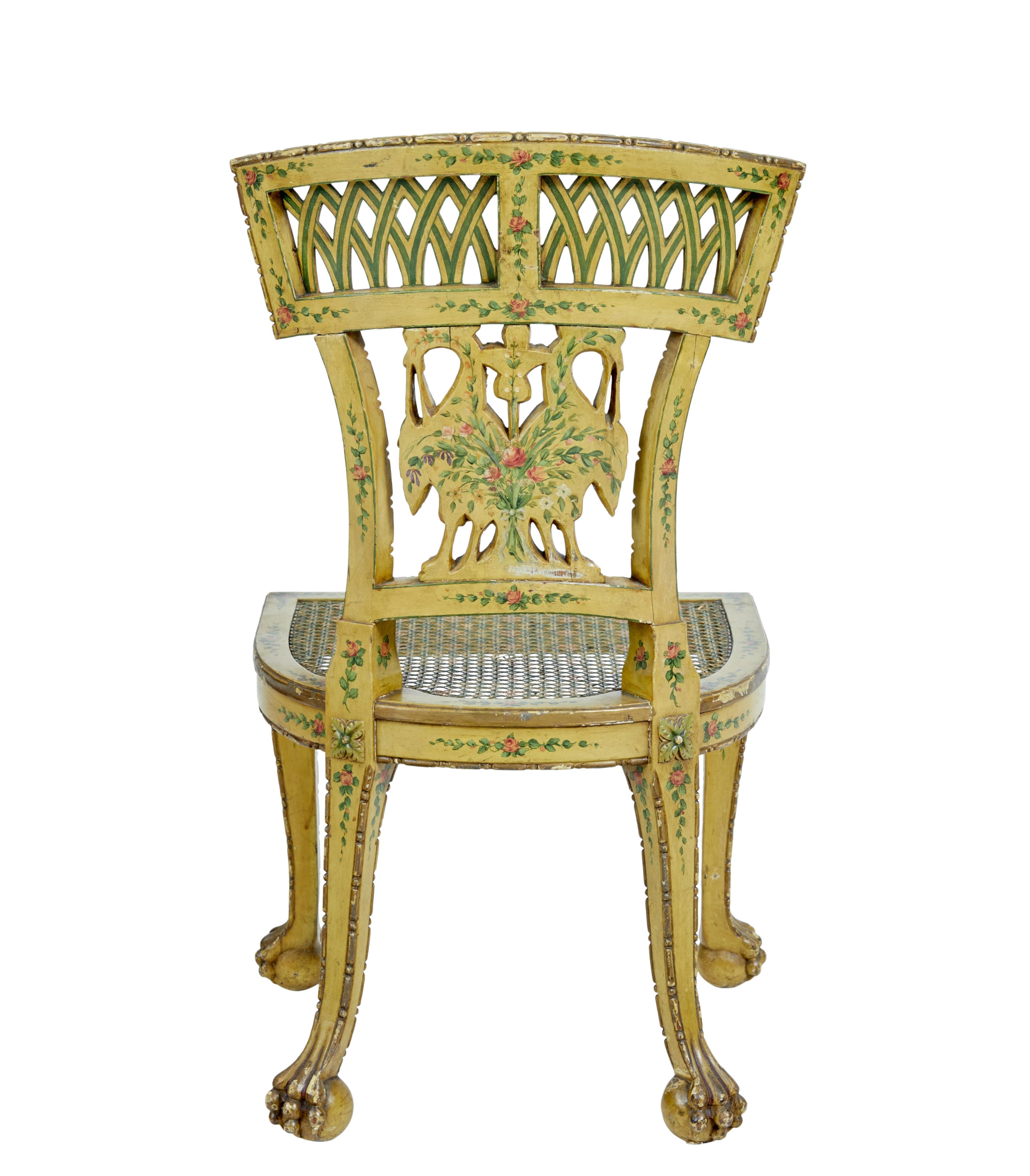 Hand-Carved 19th Century Biedermeier Carved and Painted Cane Chair